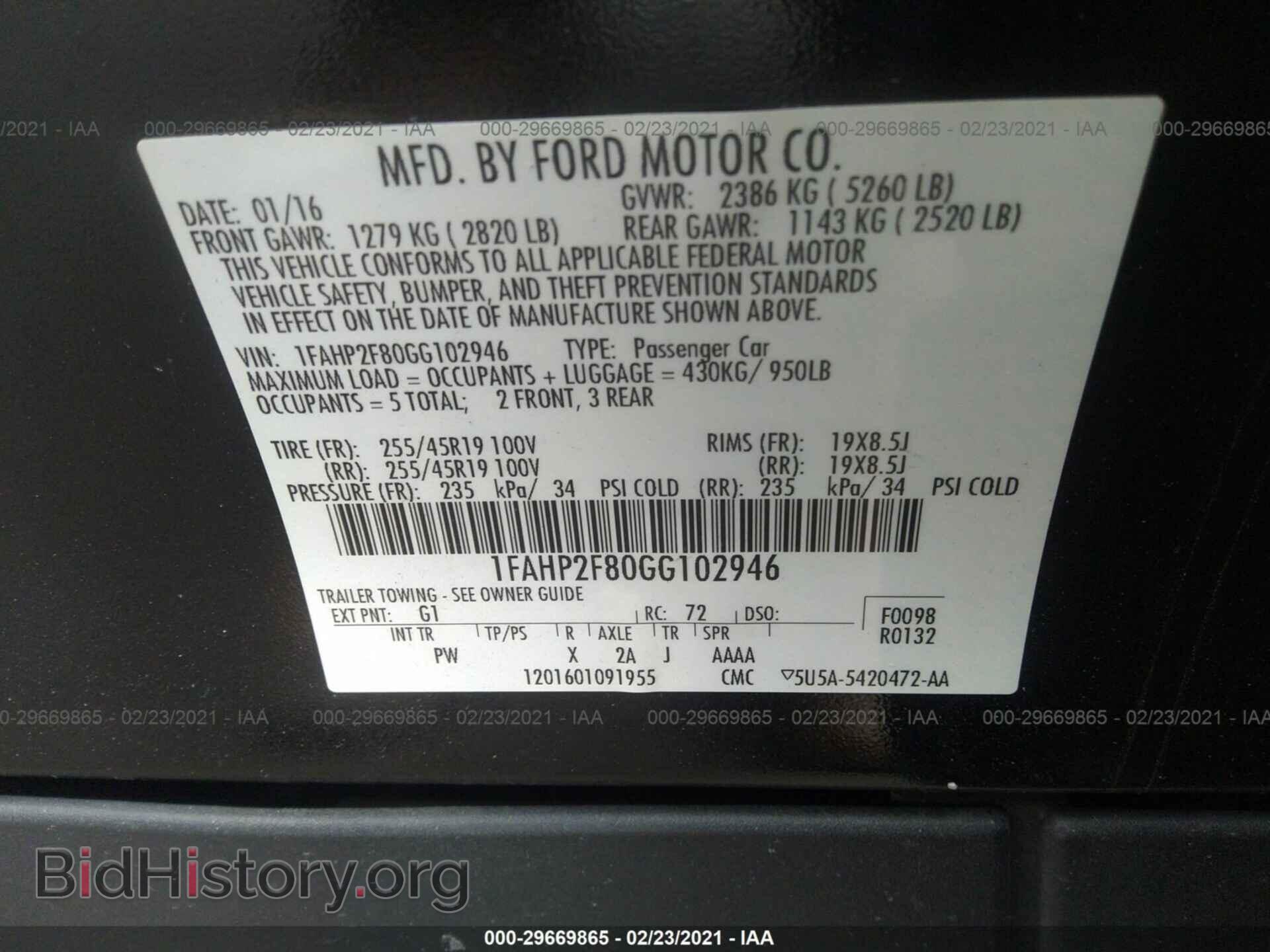 2016 FORD TAURUS - VIN: 1FAHP2F80GG102946 - Фото 9