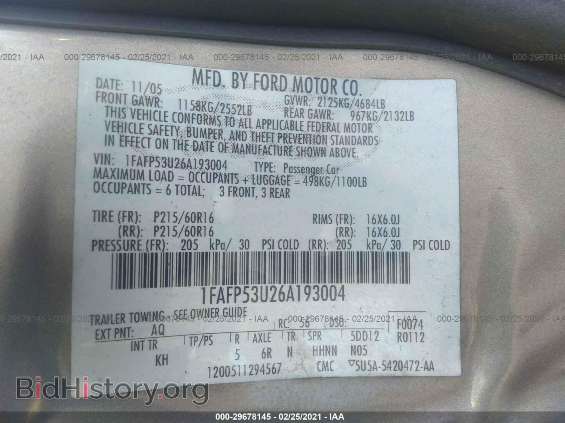 2006 FORD TAURUS - VIN: 1FAFP53U26A193004 - Фото 9