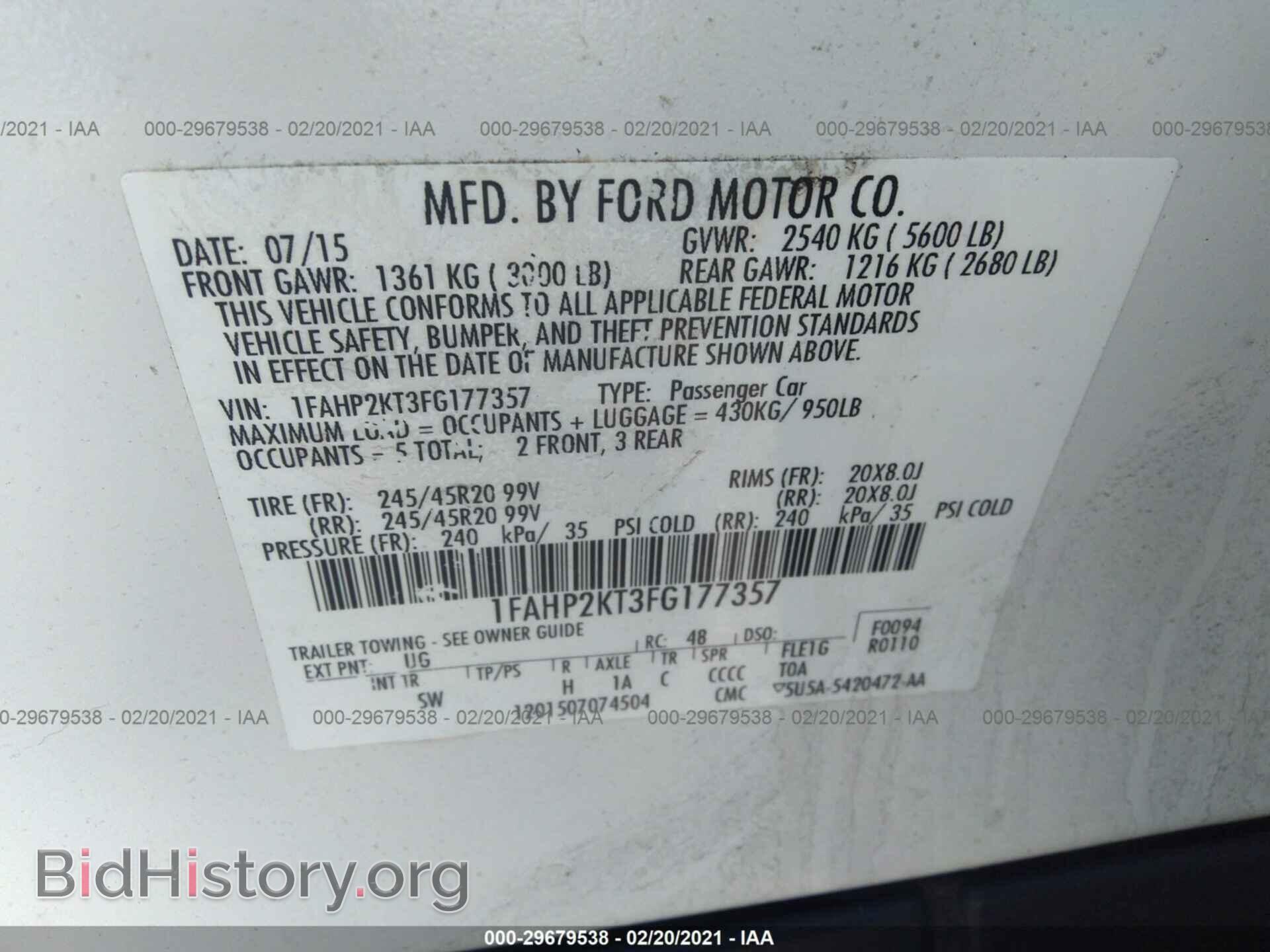 2015 FORD TAURUS - VIN: 1FAHP2KT3FG177357 - Фото 9