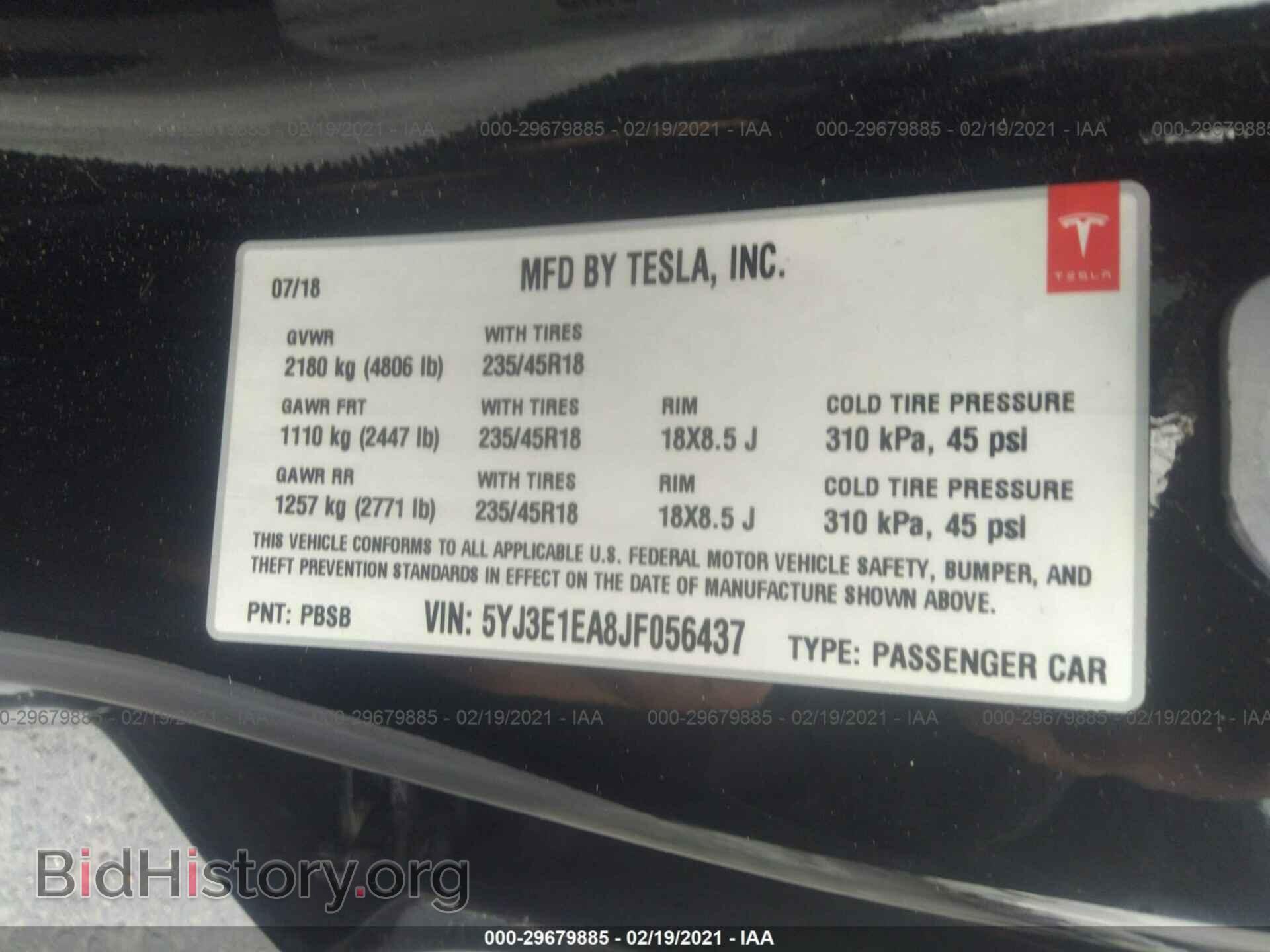 2018 TESLA MODEL 3 - VIN: 5YJ3E1EA8JF056437 - Фото 9