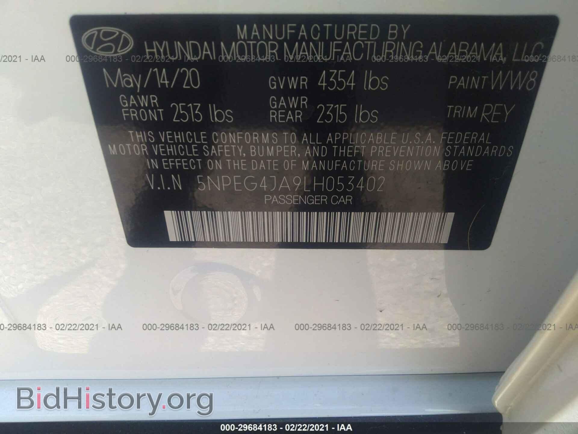 2020 HYUNDAI SONATA - VIN: 5NPEG4JA9LH053402 - Фото 9