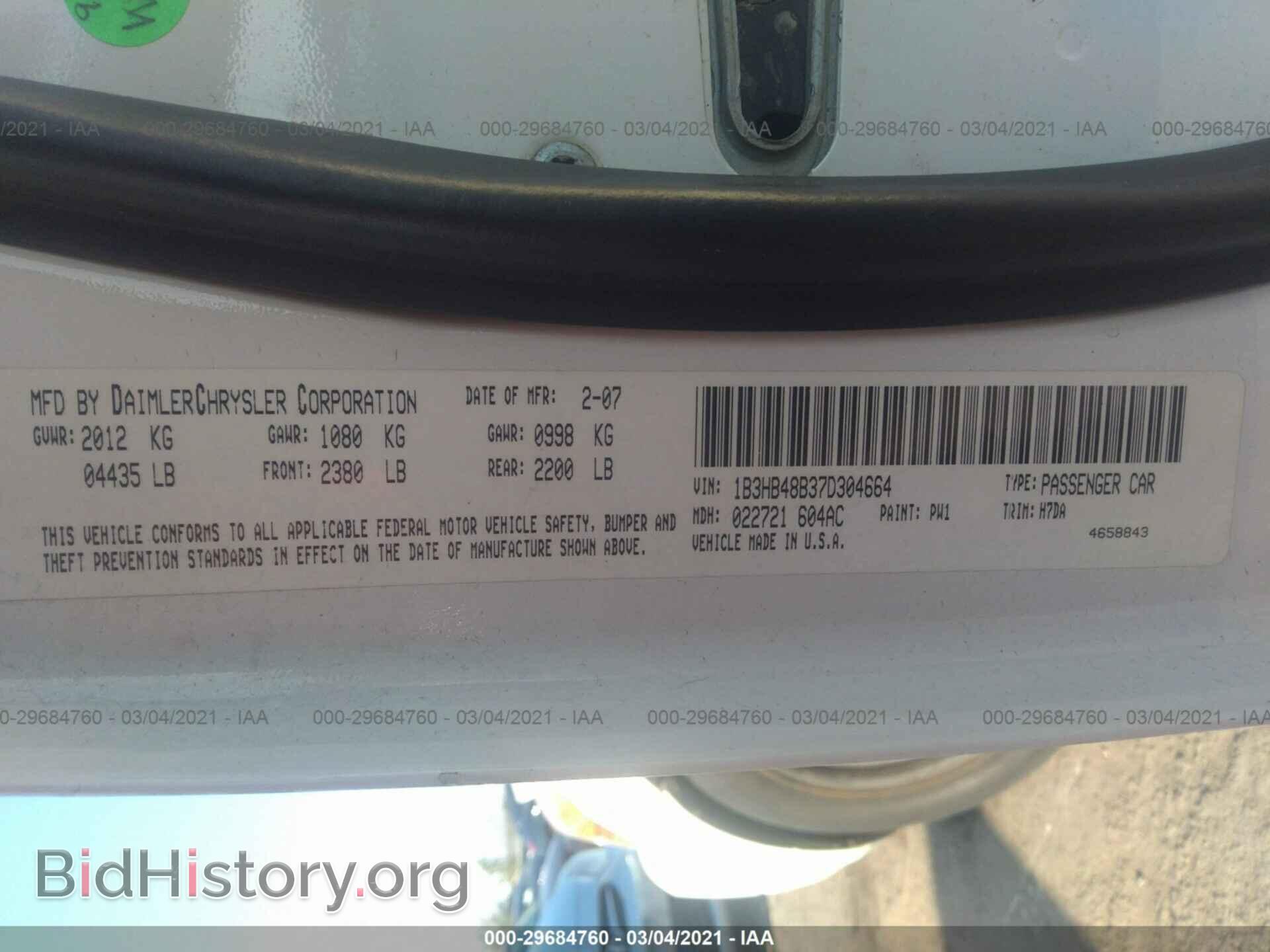 2007 DODGE CALIBER - VIN: 1B3HB48B37D304664 - Photo 9