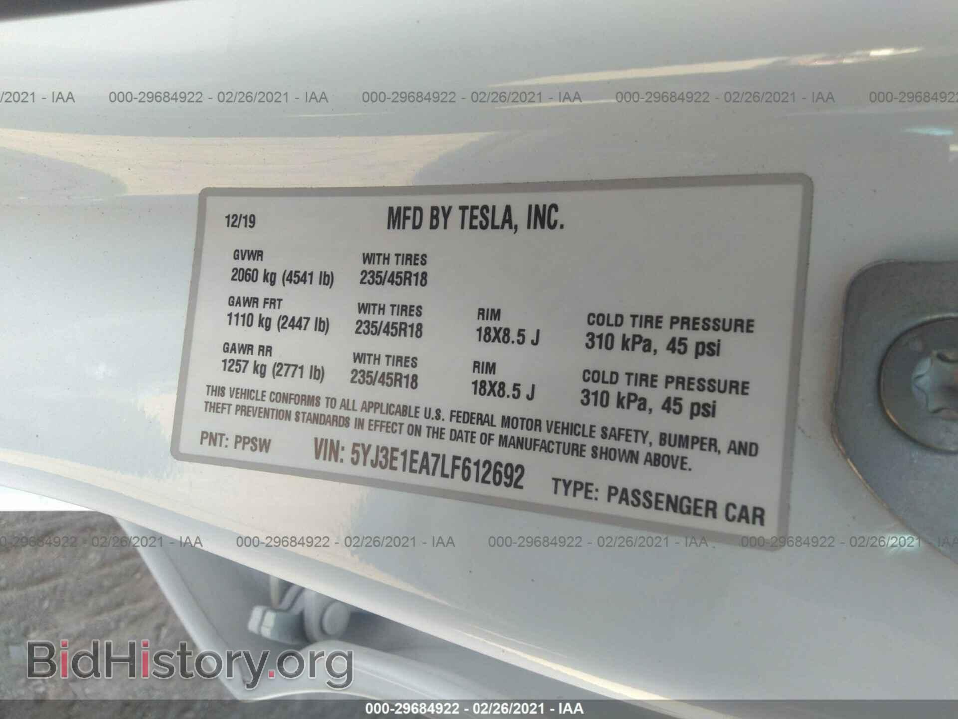 2020 TESLA MODEL 3 - VIN: 5YJ3E1EA7LF612692 - Фото 9