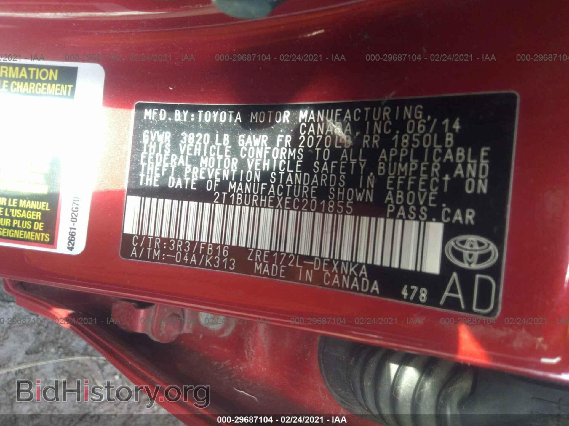 2014 TOYOTA COROLLA - VIN: 2T1BURHEXEC201855 - Фото 9
