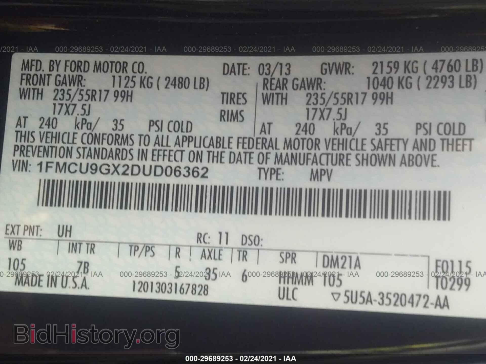 2013 FORD ESCAPE - VIN: 1FMCU9GX2DUD06362 - Photo 9