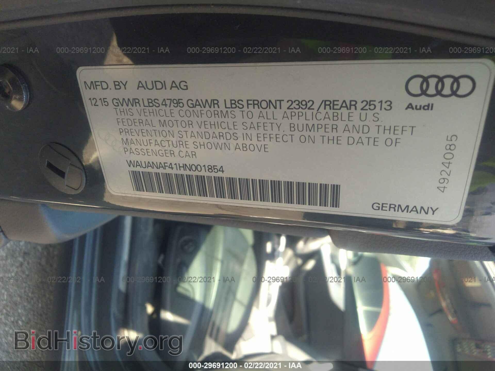 2017 AUDI A4 - VIN: WAUANAF41HN001854 - Фото 9