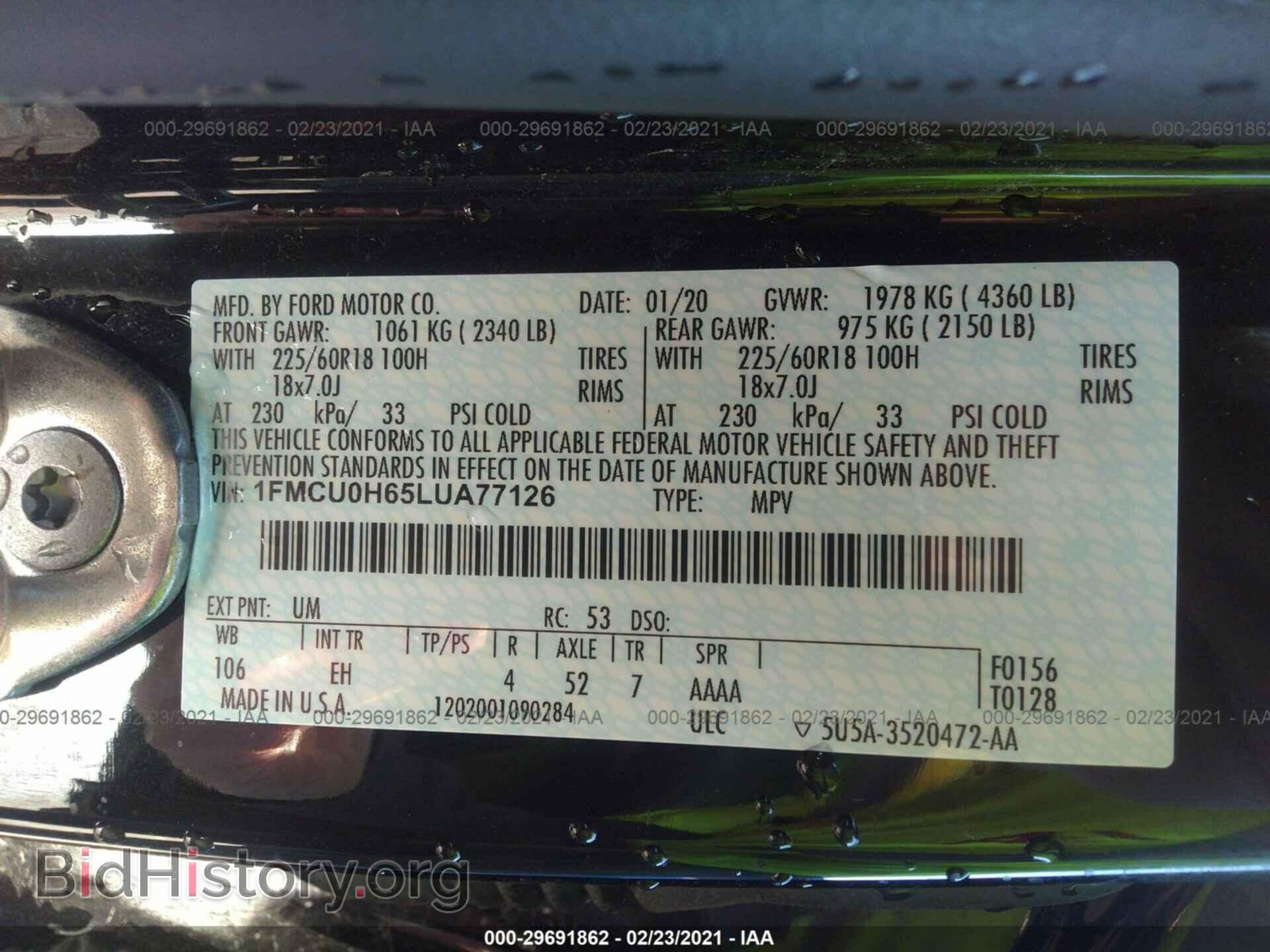 2020 FORD ESCAPE - VIN: 1FMCU0H65LUA77126 - Фото 9