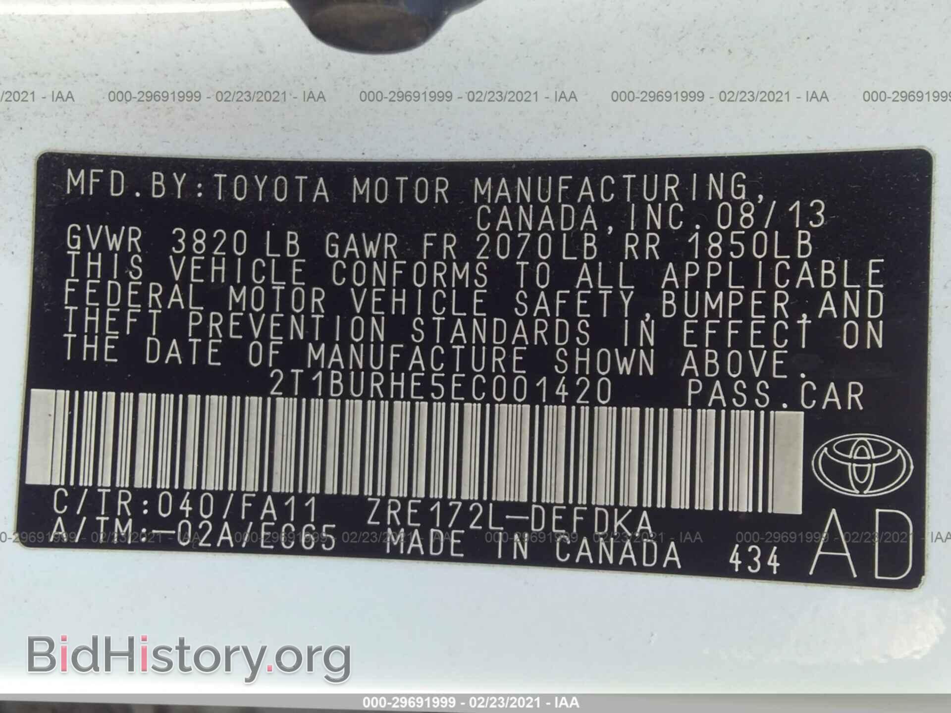 2014 TOYOTA COROLLA - VIN: 2T1BURHE5EC001420 - Photo 9