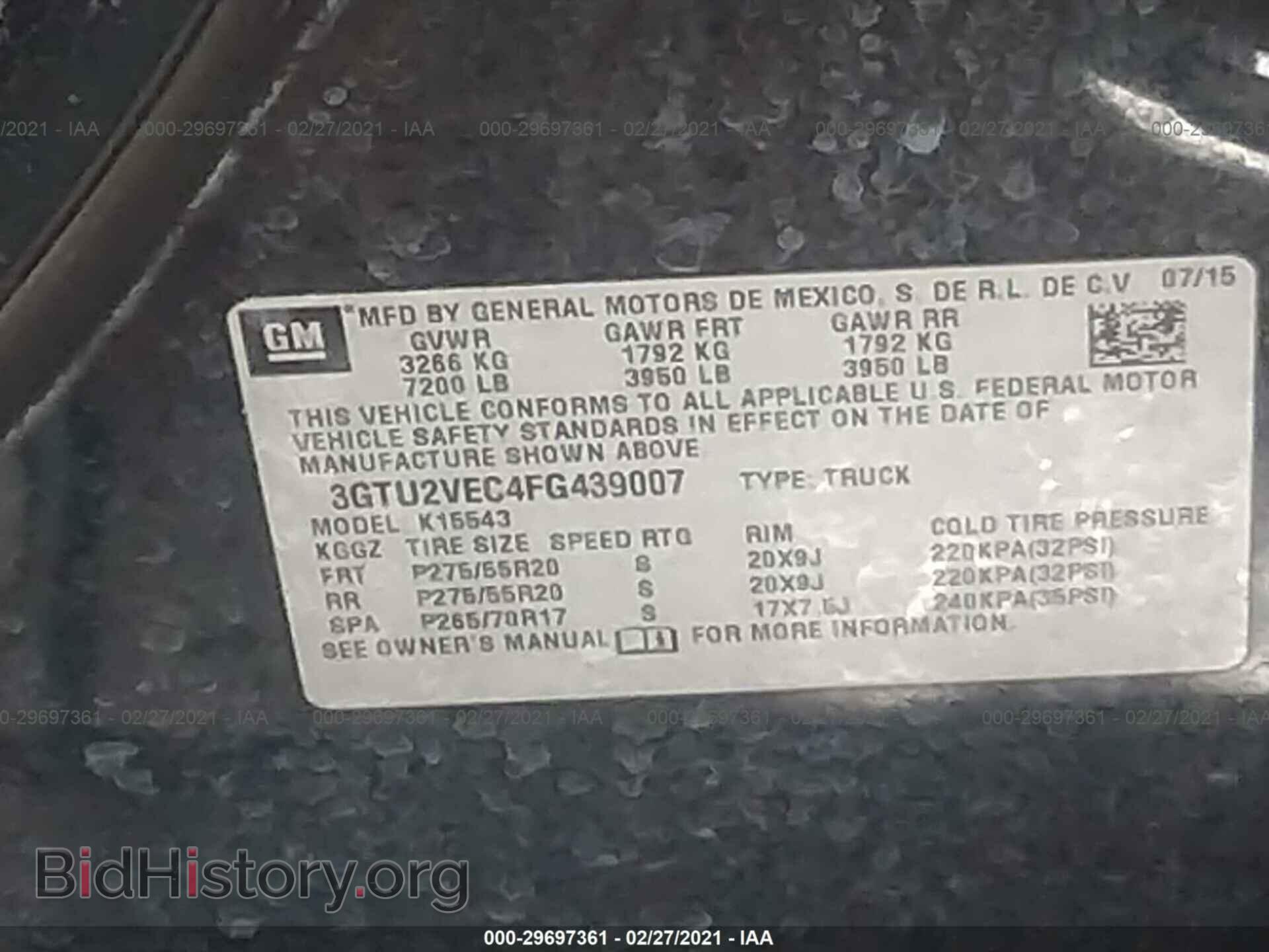 2015 GMC SIERRA 1500 - VIN: 3GTU2VEC4FG439007 - Фото 9