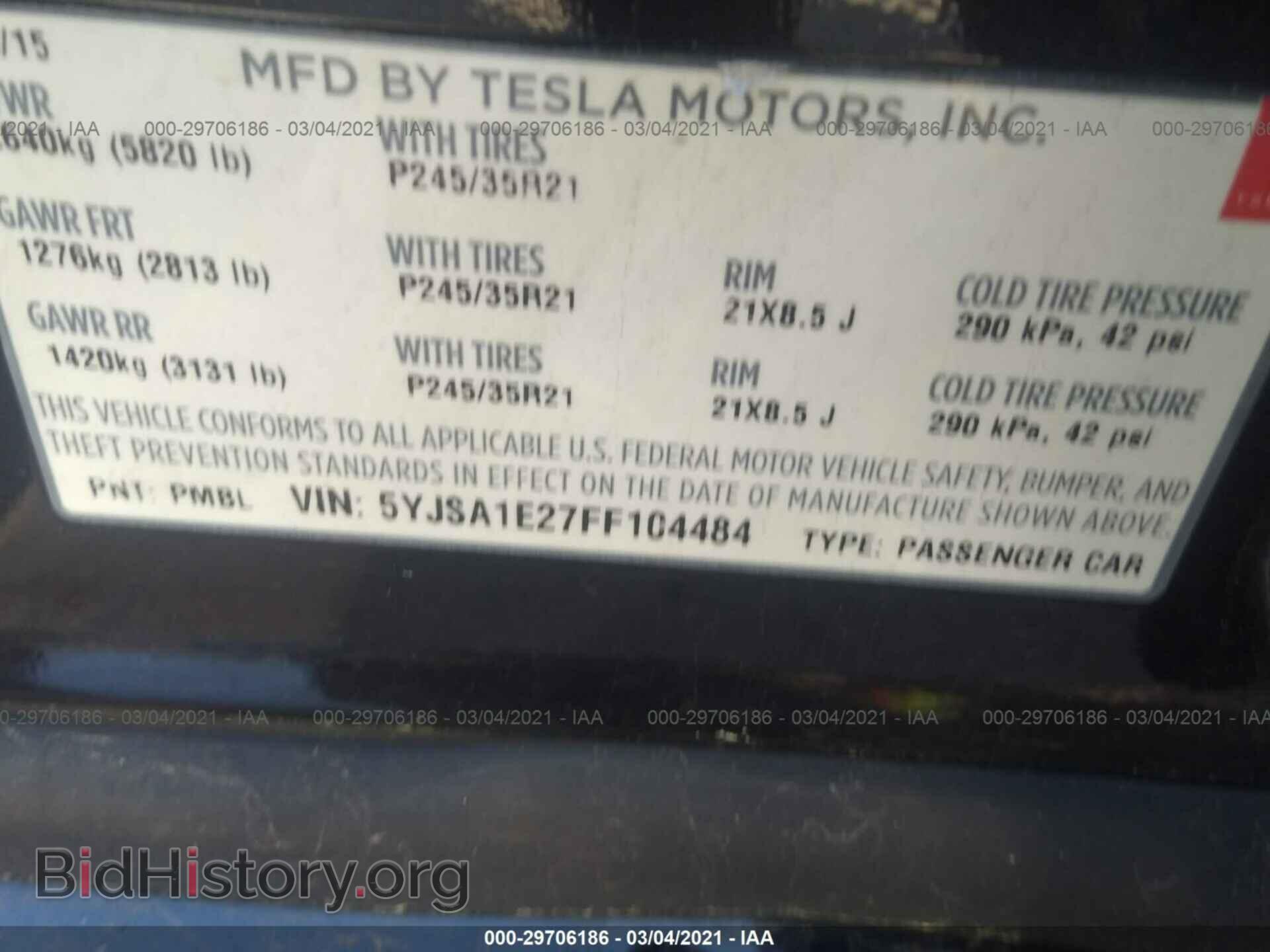 2015 TESLA MODEL S - VIN: 5YJSA1E27FF104484 - Photo 9