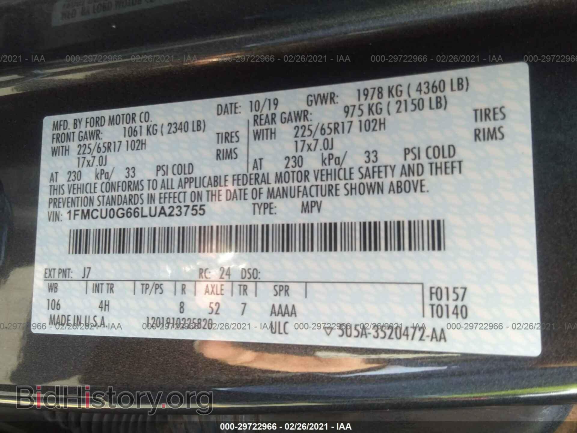 2020 FORD ESCAPE - VIN: 1FMCU0G66LUA23755 - Photo 9