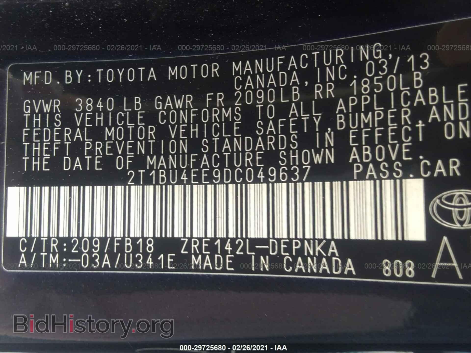 2013 TOYOTA COROLLA - VIN: 2T1BU4EE9DC049637 - Фото 9