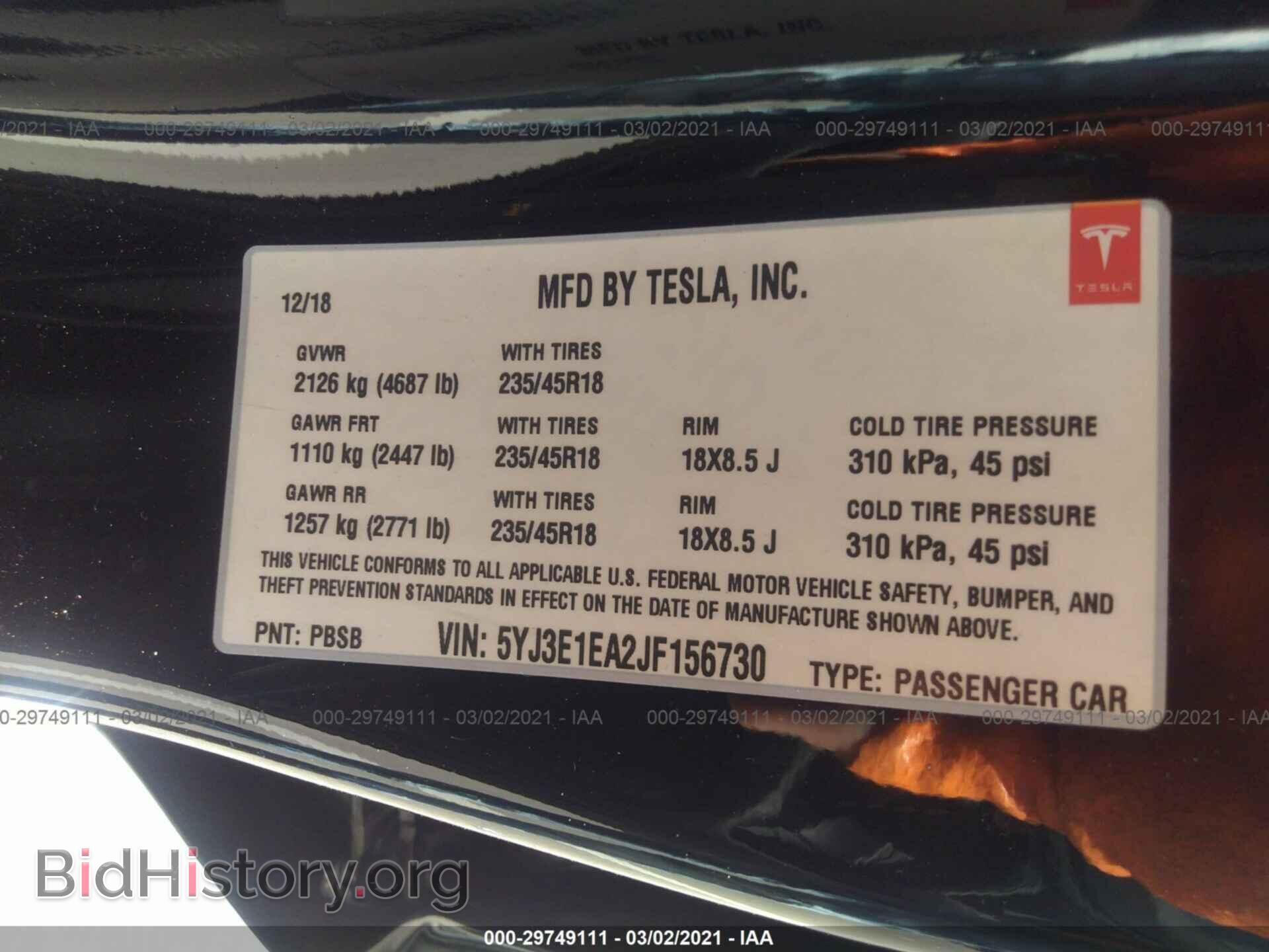2018 TESLA MODEL 3 - VIN: 5YJ3E1EA2JF156730 - Photo 9