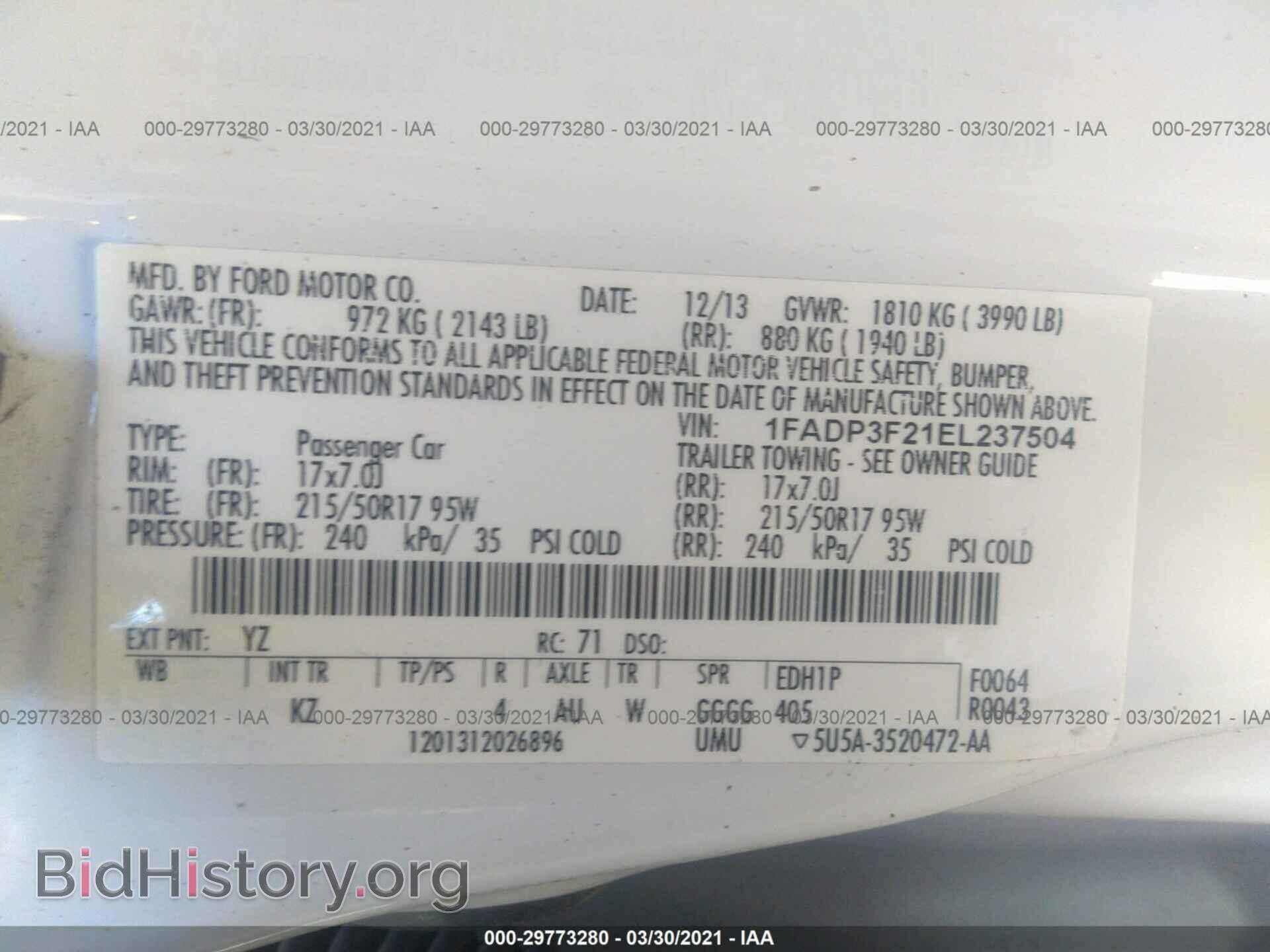 2014 FORD FOCUS - VIN: 1FADP3F21EL237504 - Фото 9