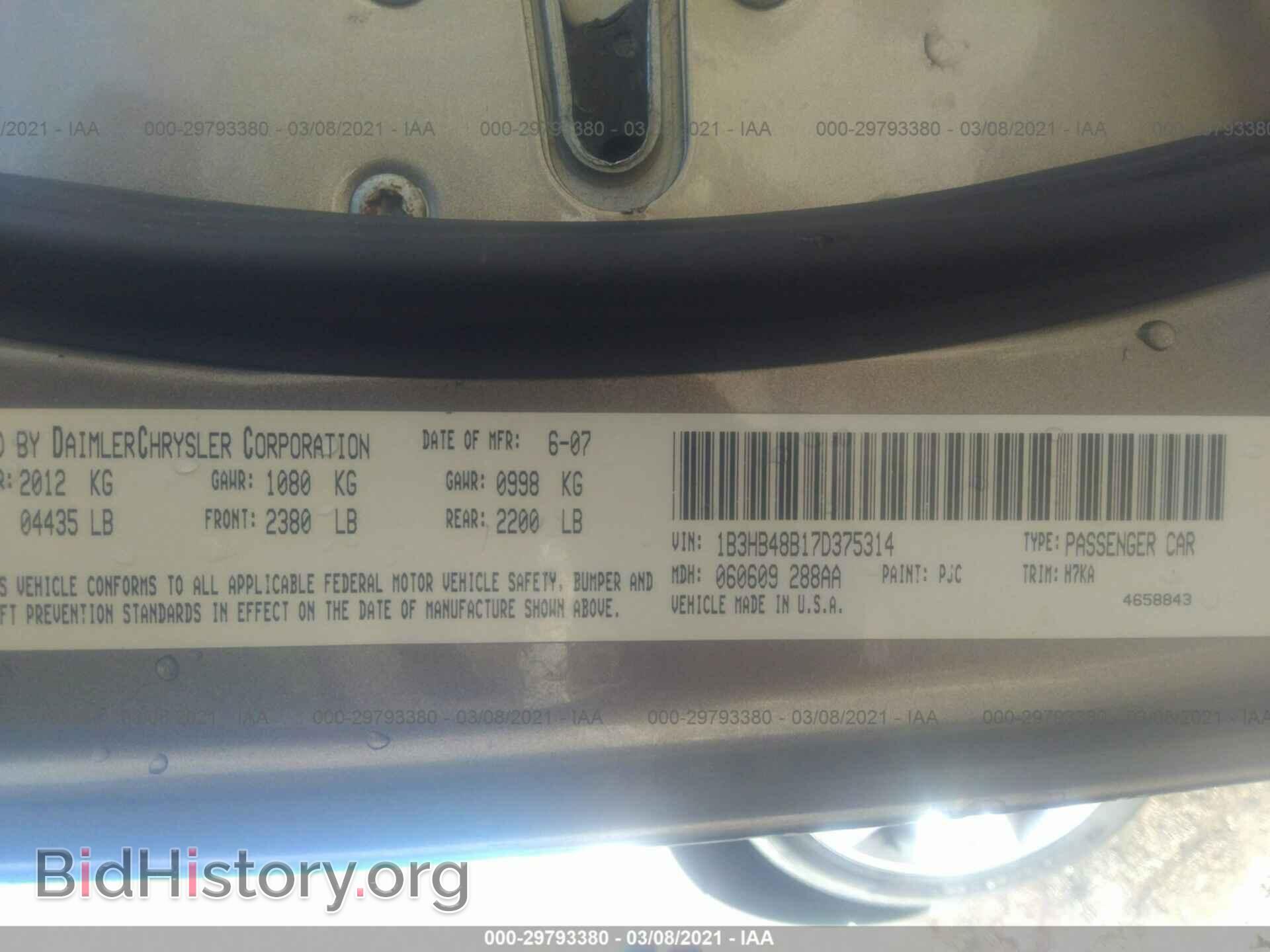 2007 DODGE CALIBER - VIN: 1B3HB48B17D375314 - Photo 9