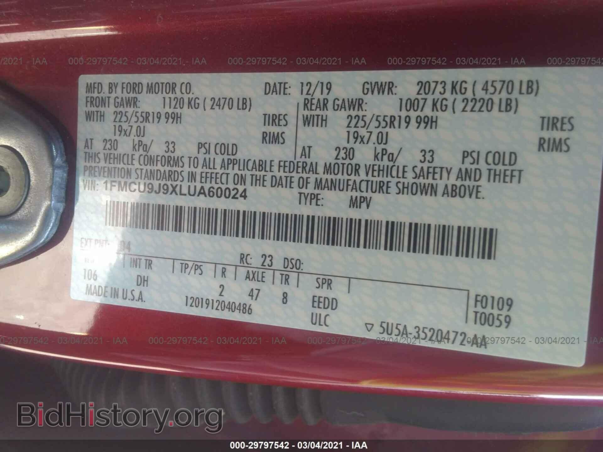 2020 FORD ESCAPE - VIN: 1FMCU9J9XLUA60024 - Photo 9