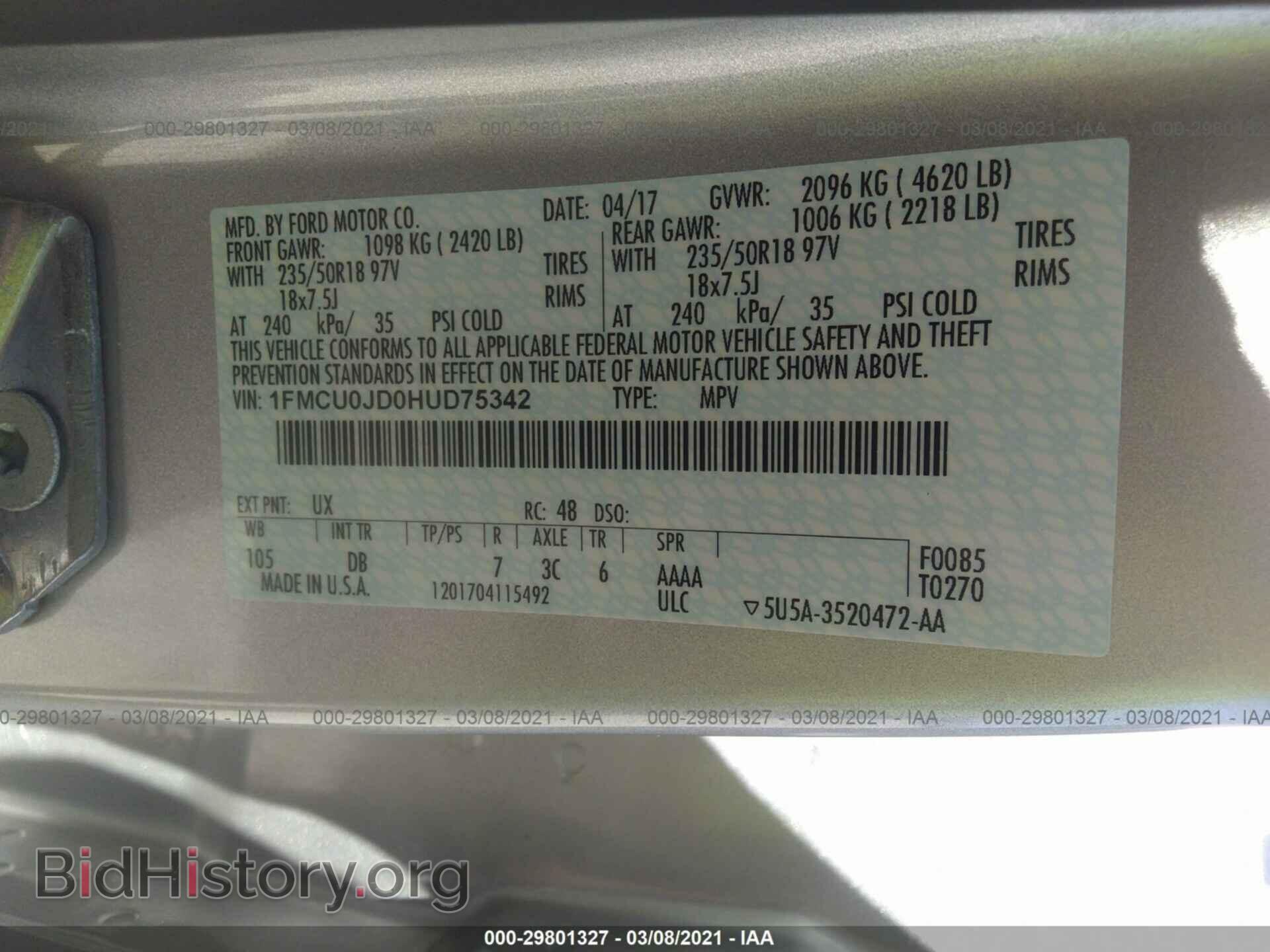 2017 FORD ESCAPE - VIN: 1FMCU0JD0HUD75342 - Photo 9
