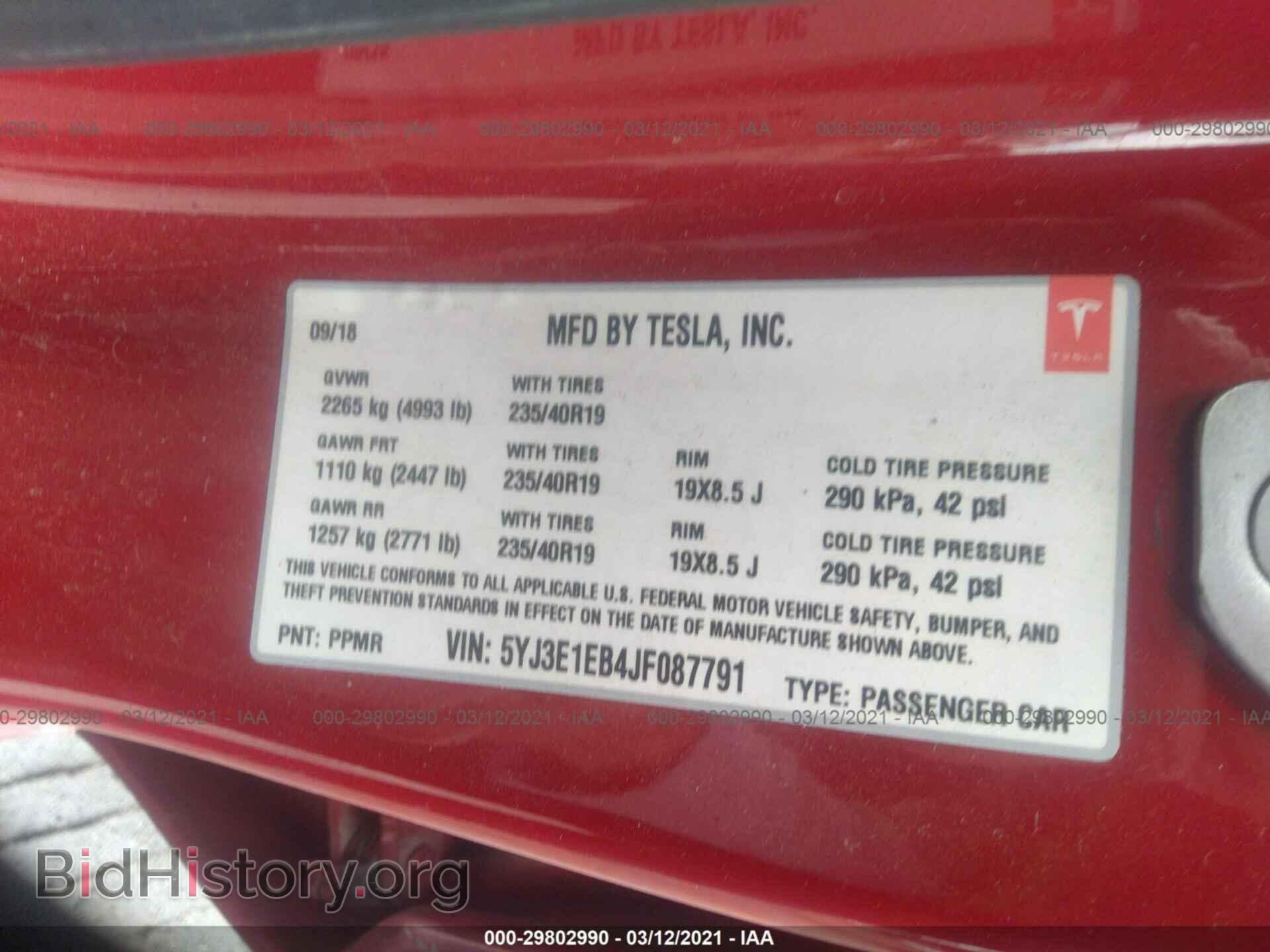 2018 TESLA MODEL 3 - VIN: 5YJ3E1EB4JF087791 - Photo 9