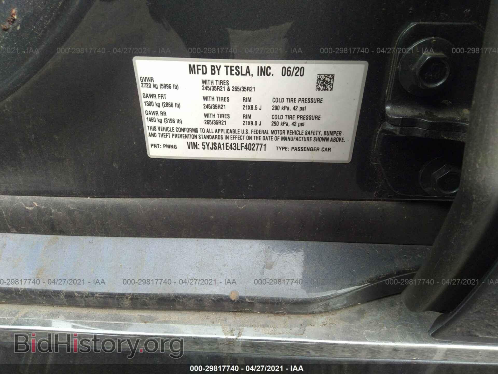 2020 TESLA MODEL S - VIN: 5YJSA1E43LF402771 - Фото 9