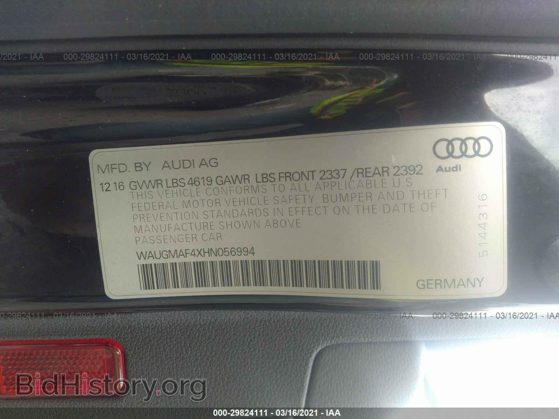2017 AUDI A4 - VIN: WAUGMAF4XHN056994 - Фото 9