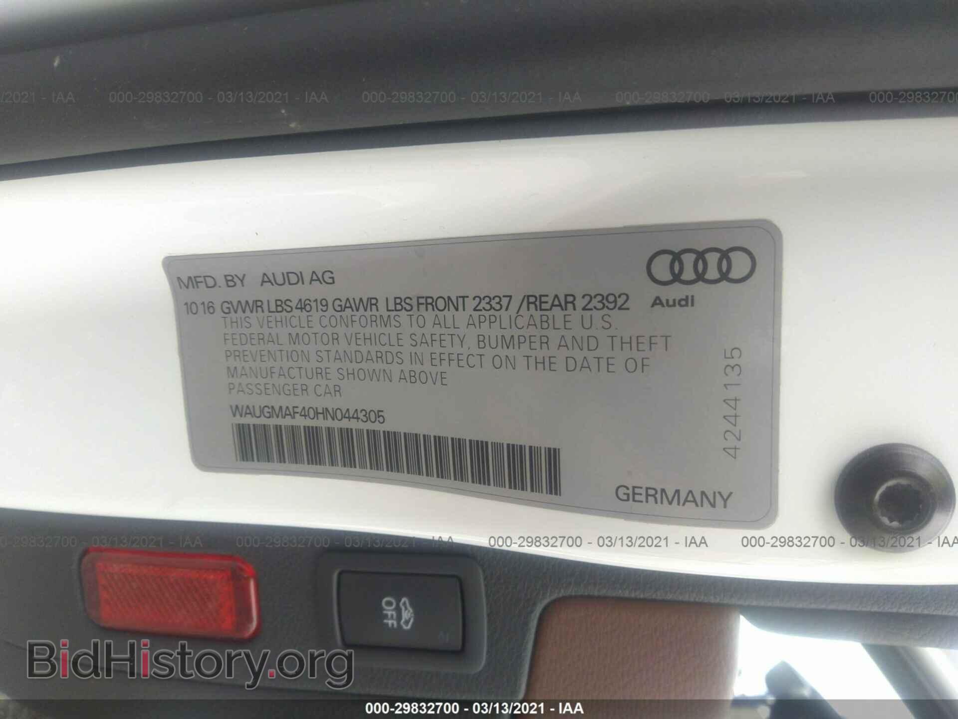 2017 AUDI A4 - VIN: WAUGMAF40HN044305 - Фото 9