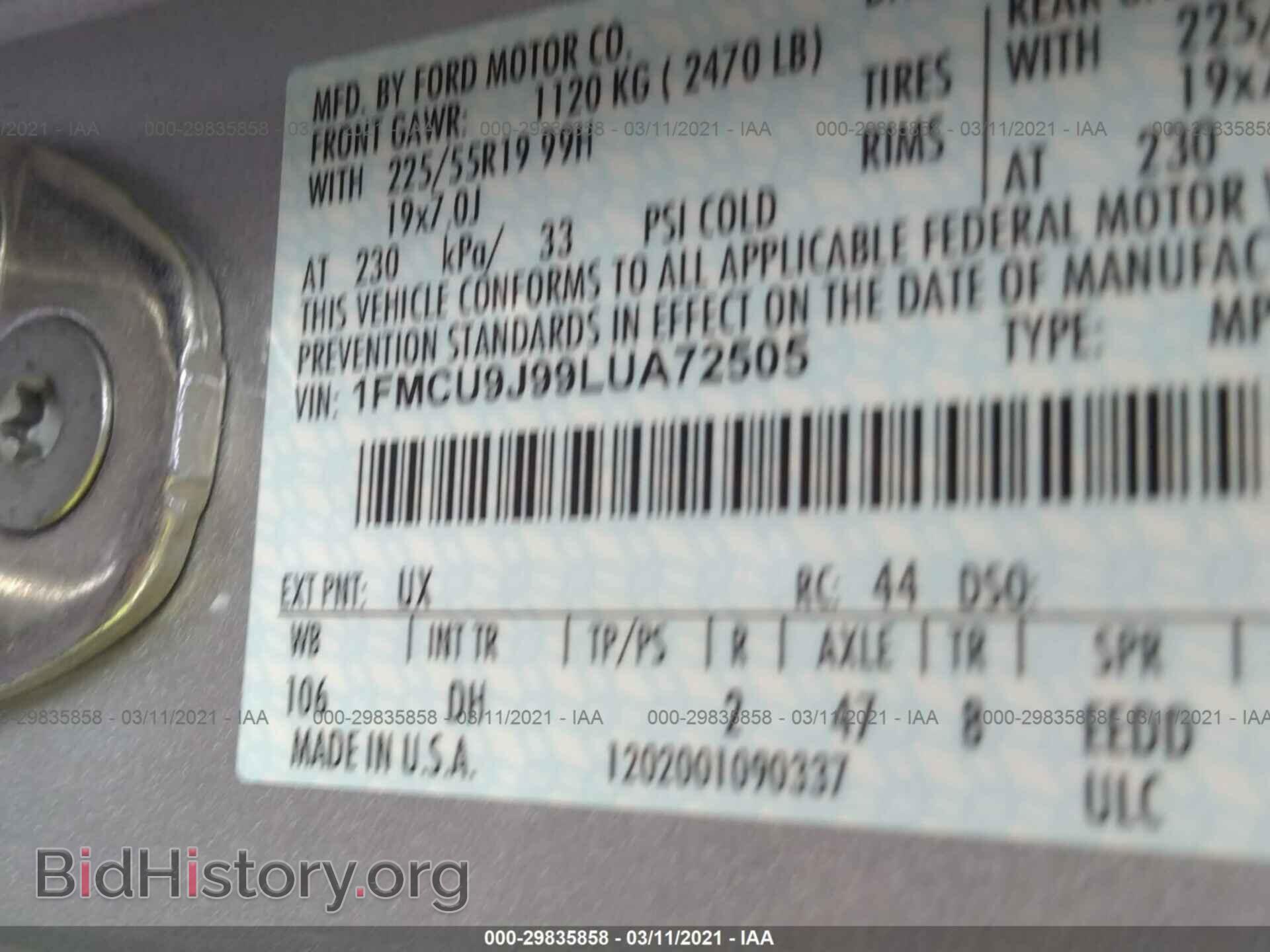 2020 FORD ESCAPE - VIN: 1FMCU9J99LUA72505 - Фото 9