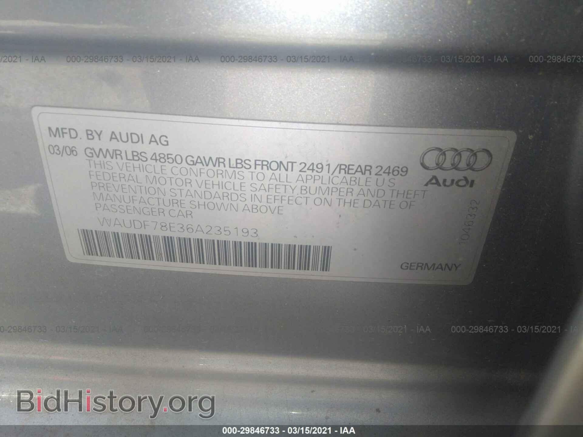 2006 AUDI A4 - VIN: WAUDF78E36A235193 - Фото 9