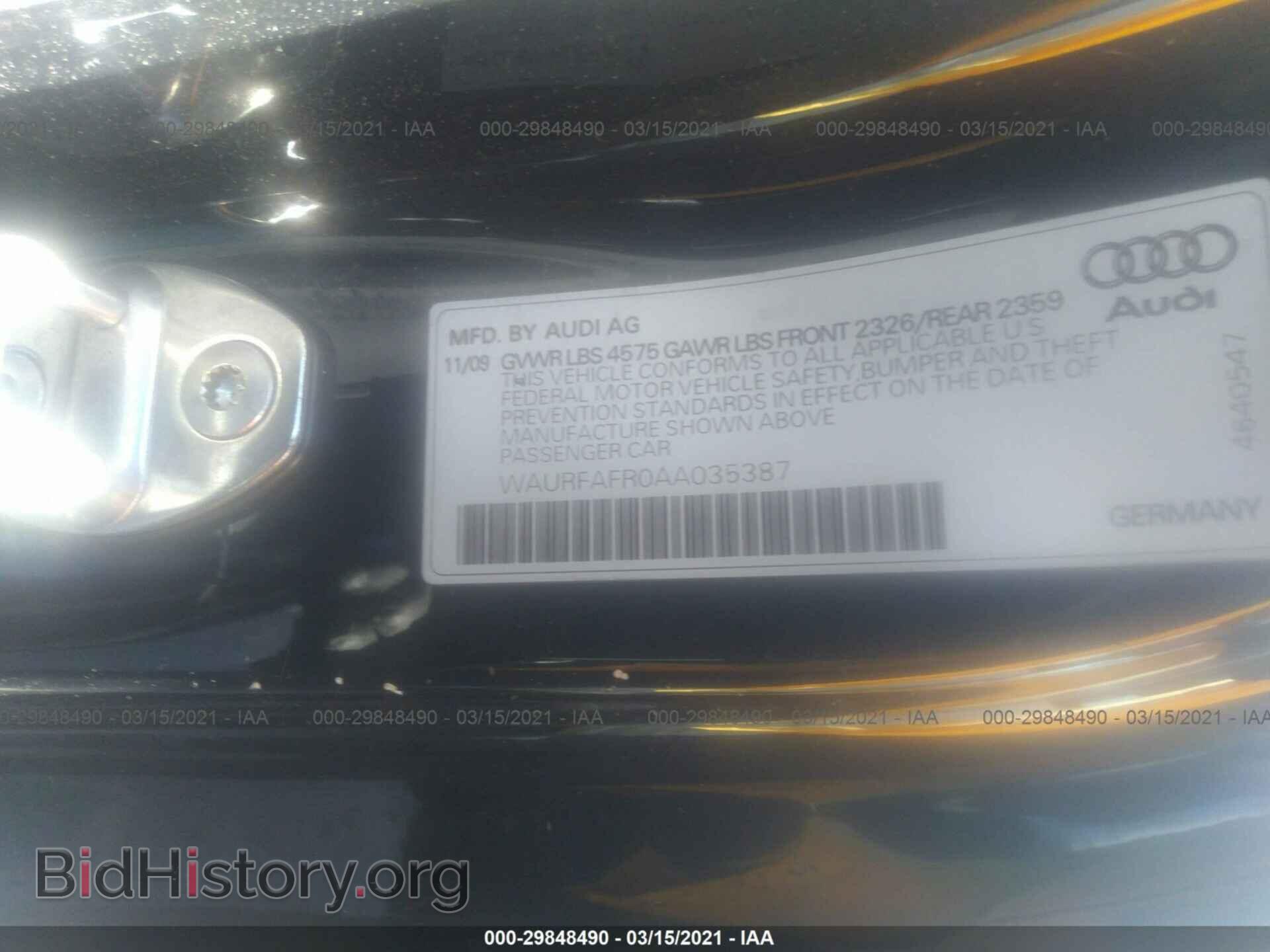 2010 AUDI A5 - VIN: WAURFAFR0AA035387 - Фото 9
