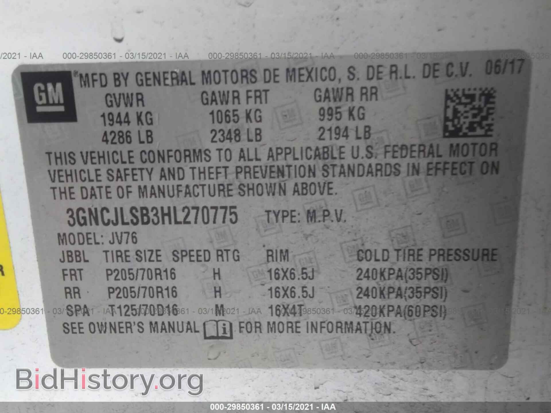 2017 CHEVROLET TRAX - VIN: 3GNCJLSB3HL270775 - Photo 9