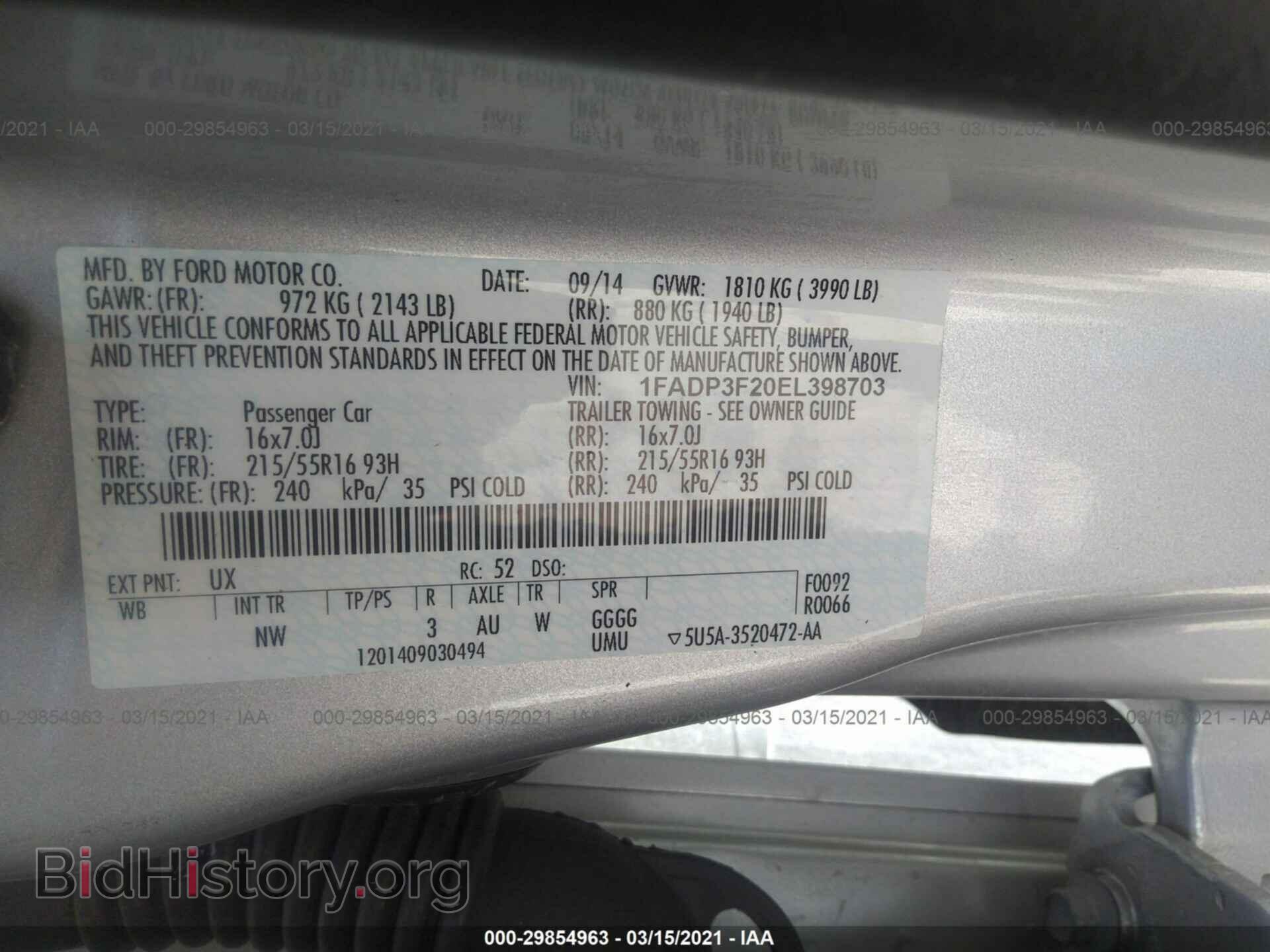 2014 FORD FOCUS - VIN: 1FADP3F20EL398703 - Фото 9