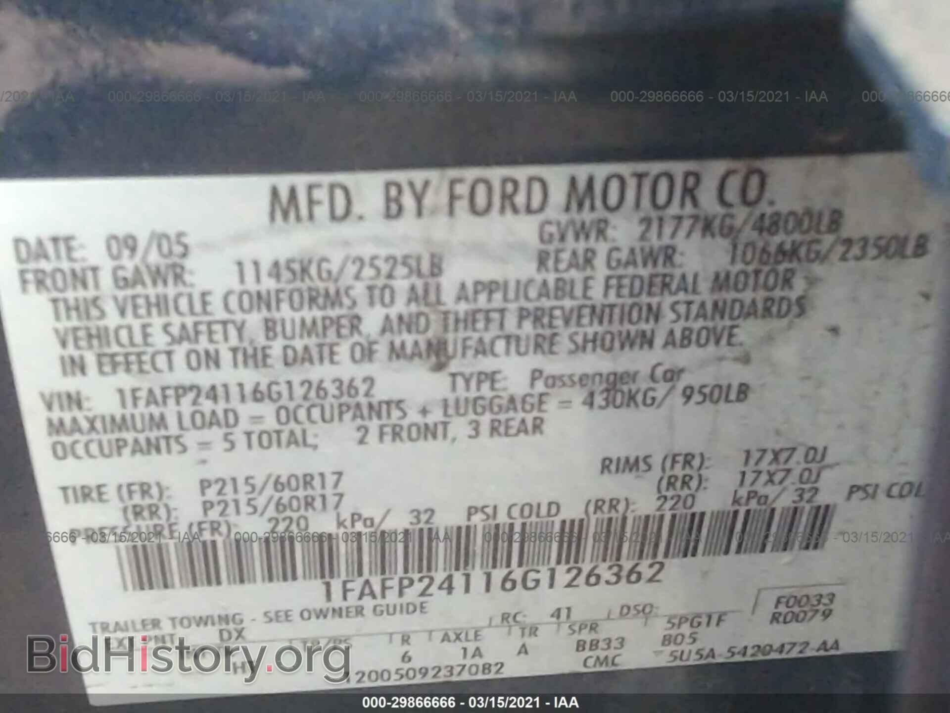2006 FORD FIVE HUNDRED - VIN: 1FAFP24116G126362 - Photo 9