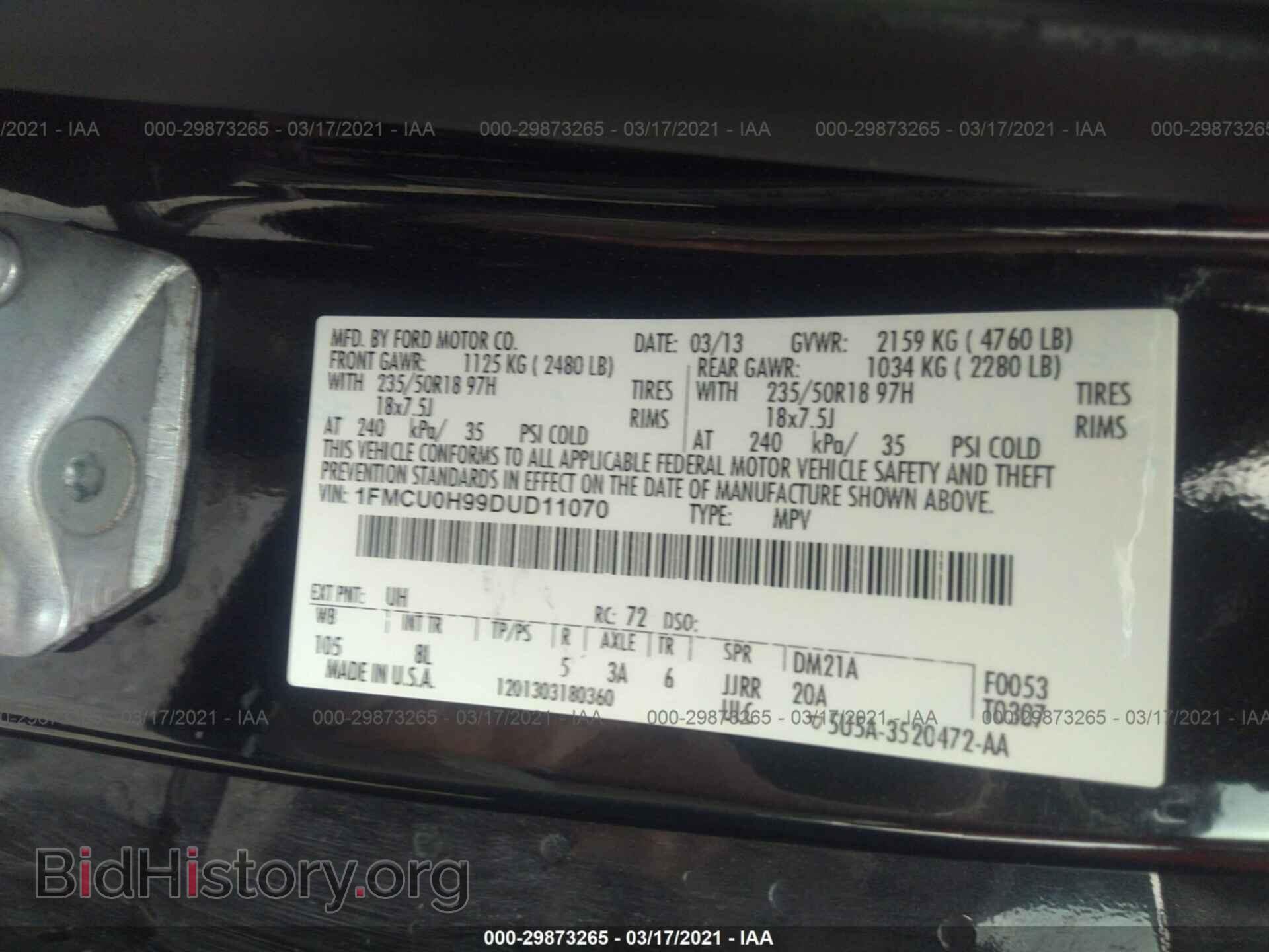2013 FORD ESCAPE - VIN: 1FMCU0H99DUD11070 - Photo 9
