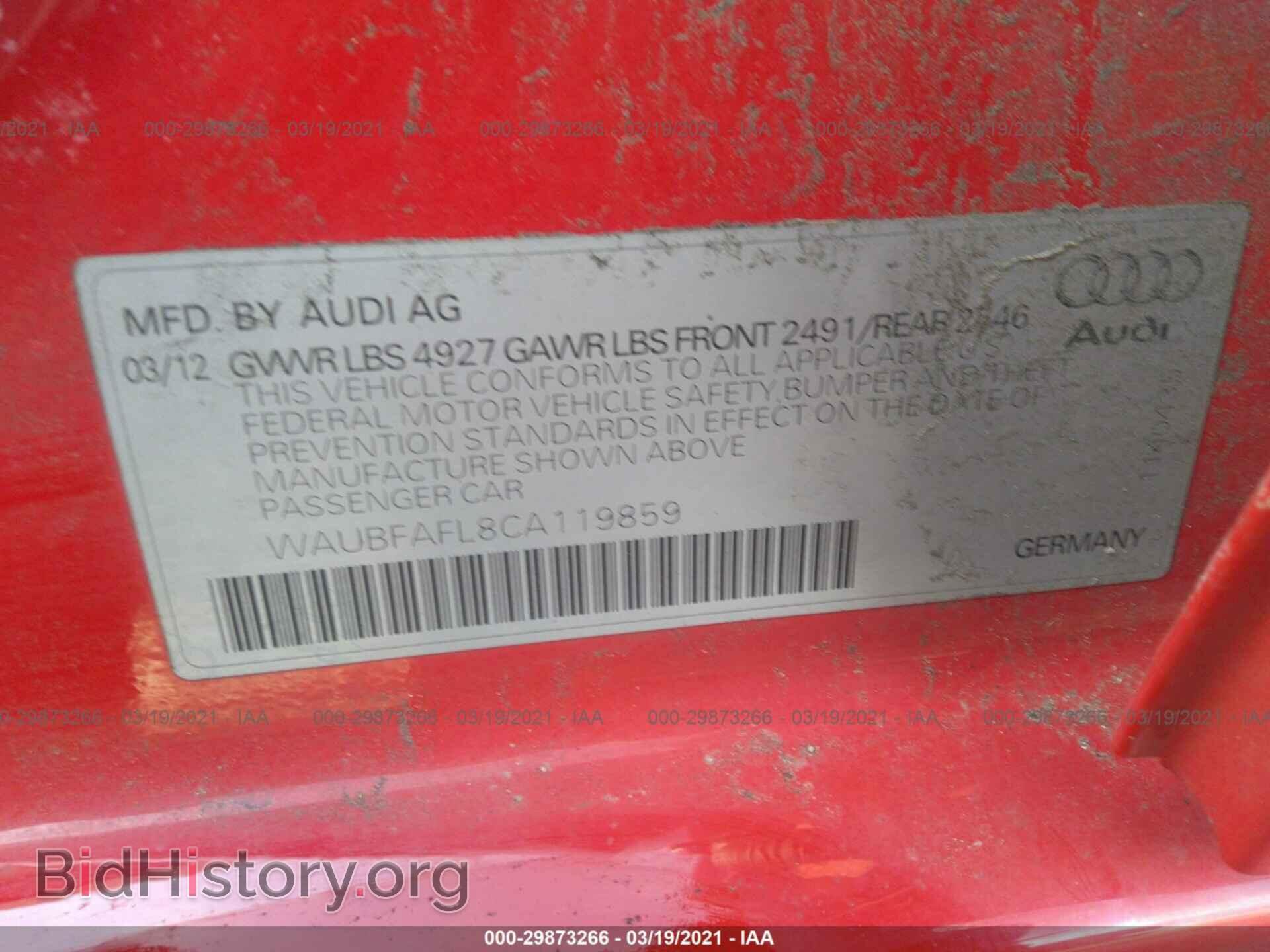 2012 AUDI A4 - VIN: WAUBFAFL8CA119859 - Фото 9