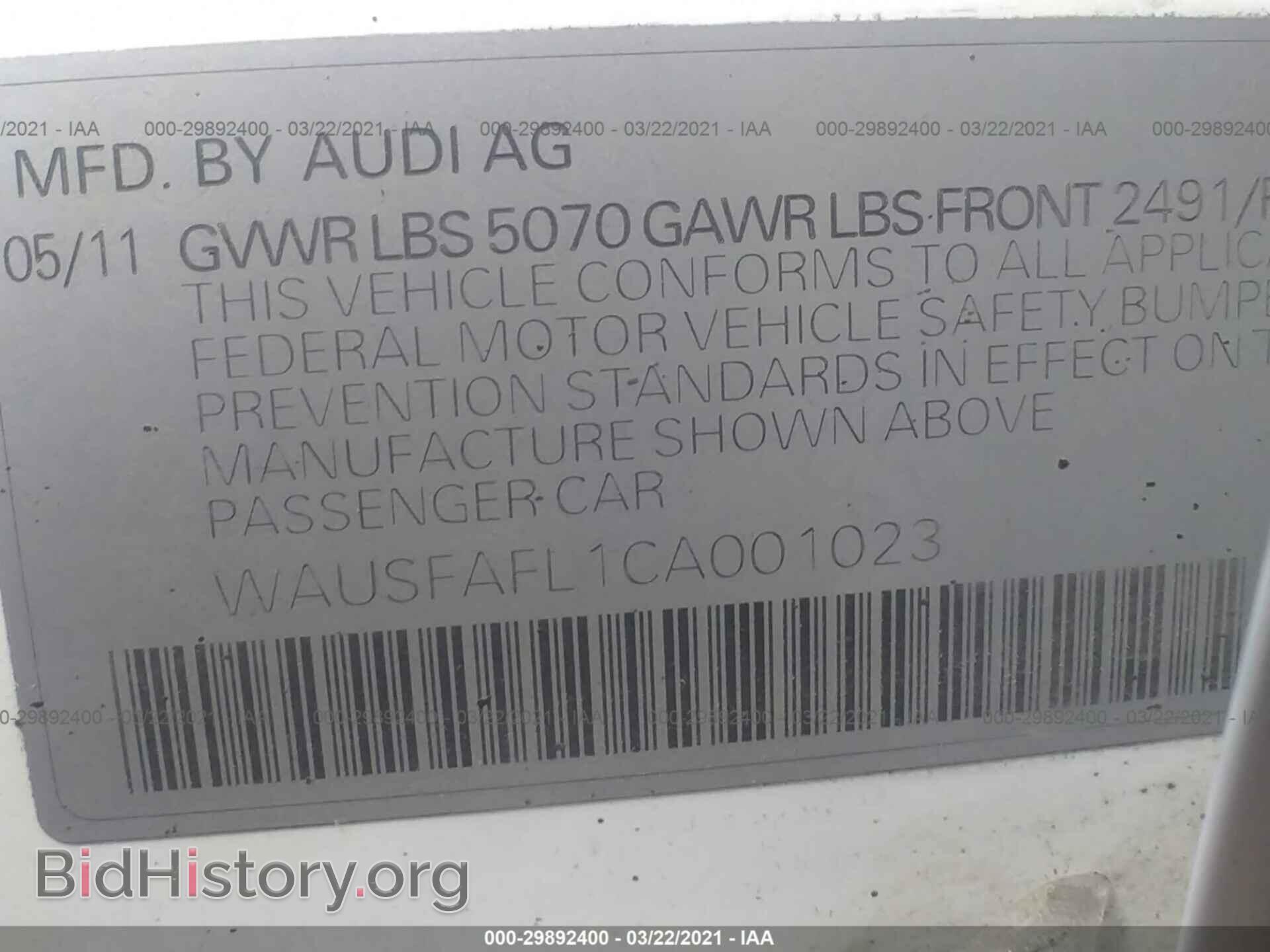 2012 AUDI A4 - VIN: WAUSFAFL1CA001023 - Фото 9