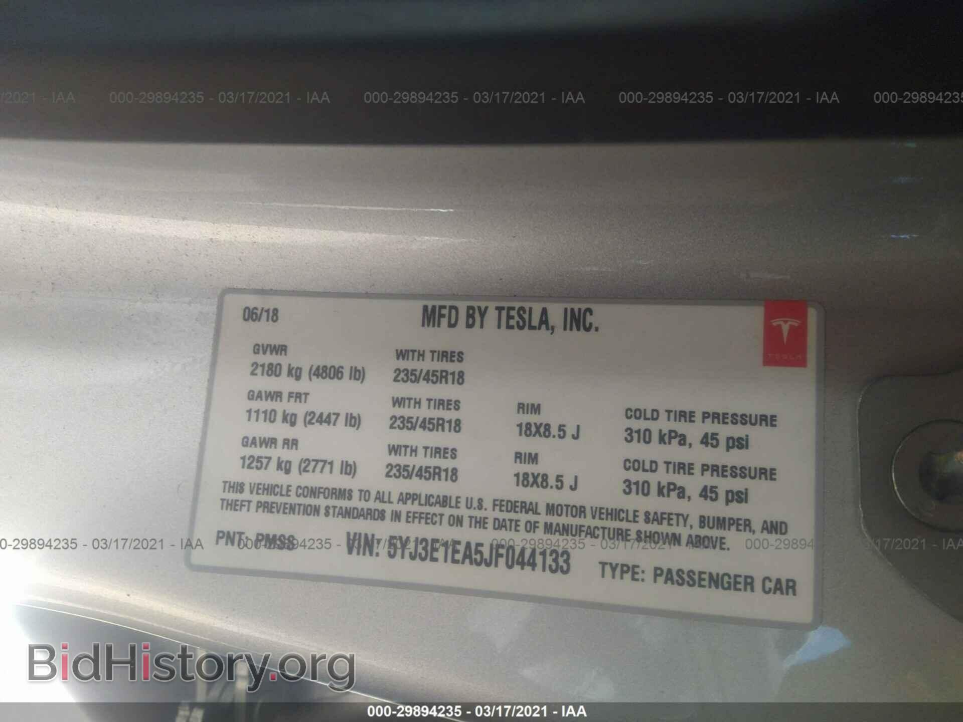 2018 TESLA MODEL 3 - VIN: 5YJ3E1EA5JF044133 - Фото 9