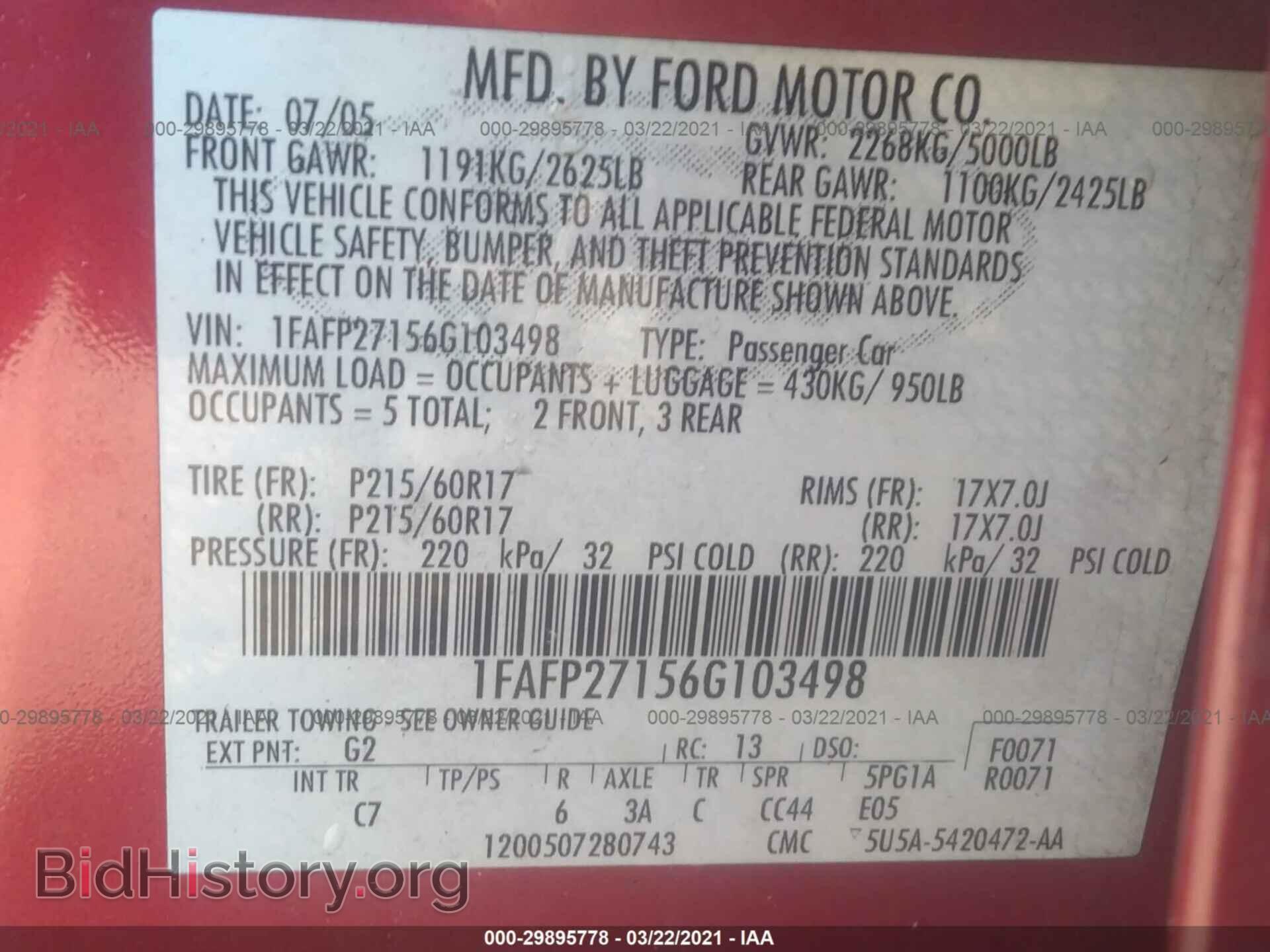 2006 FORD FIVE HUNDRED - VIN: 1FAFP27156G103498 - Фото 9