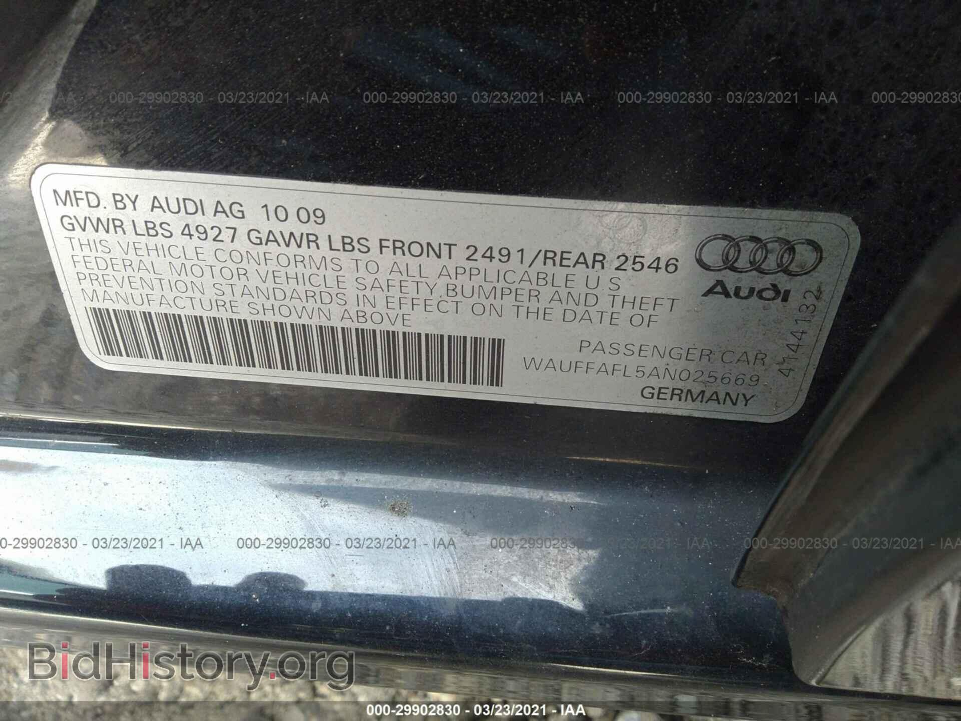 2010 AUDI A4 - VIN: WAUFFAFL5AN025669 - Фото 9