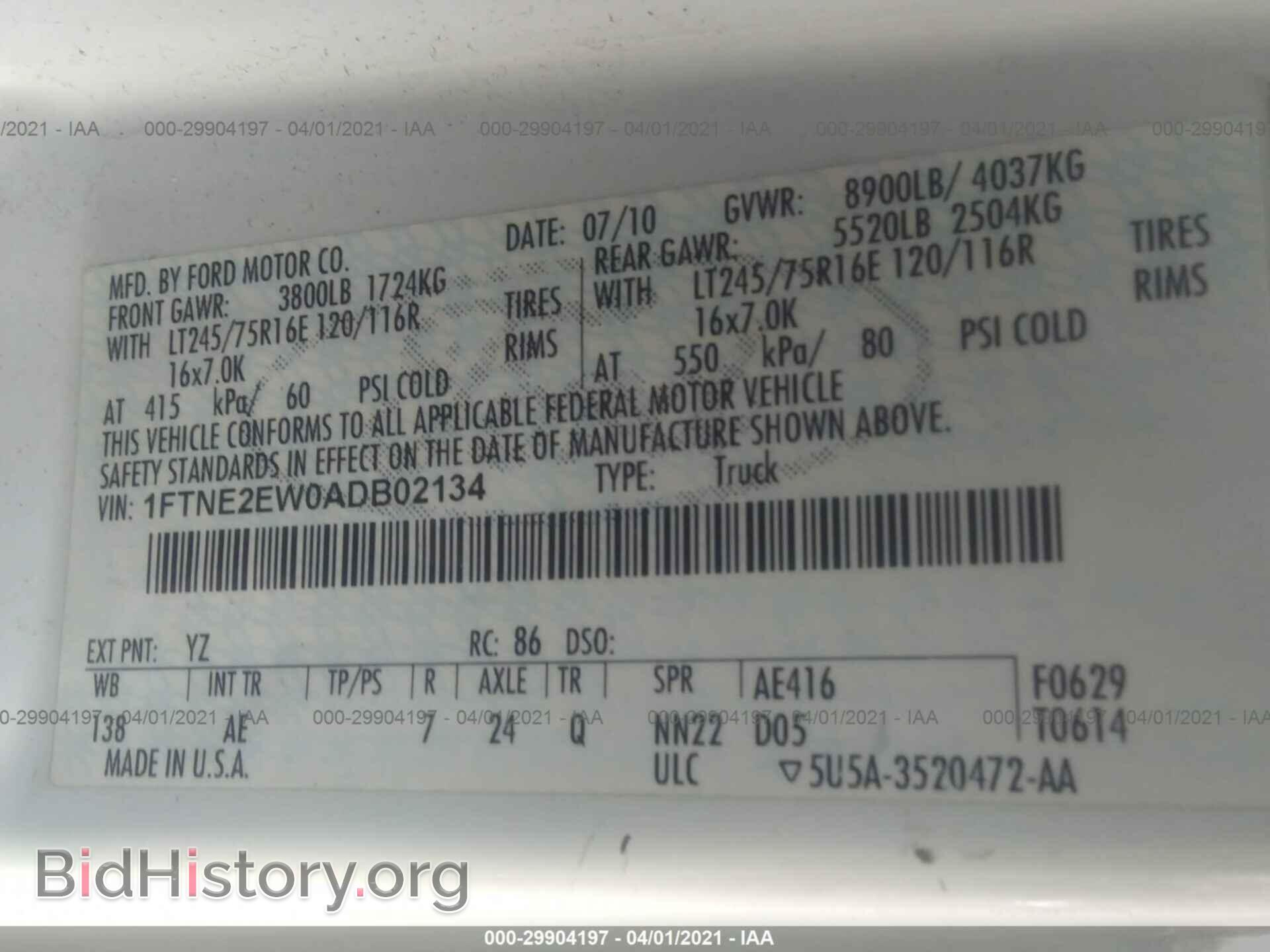 2010 FORD ECONOLINE CARGO VAN - VIN: 1FTNE2EW0ADB02134 - Фото 9