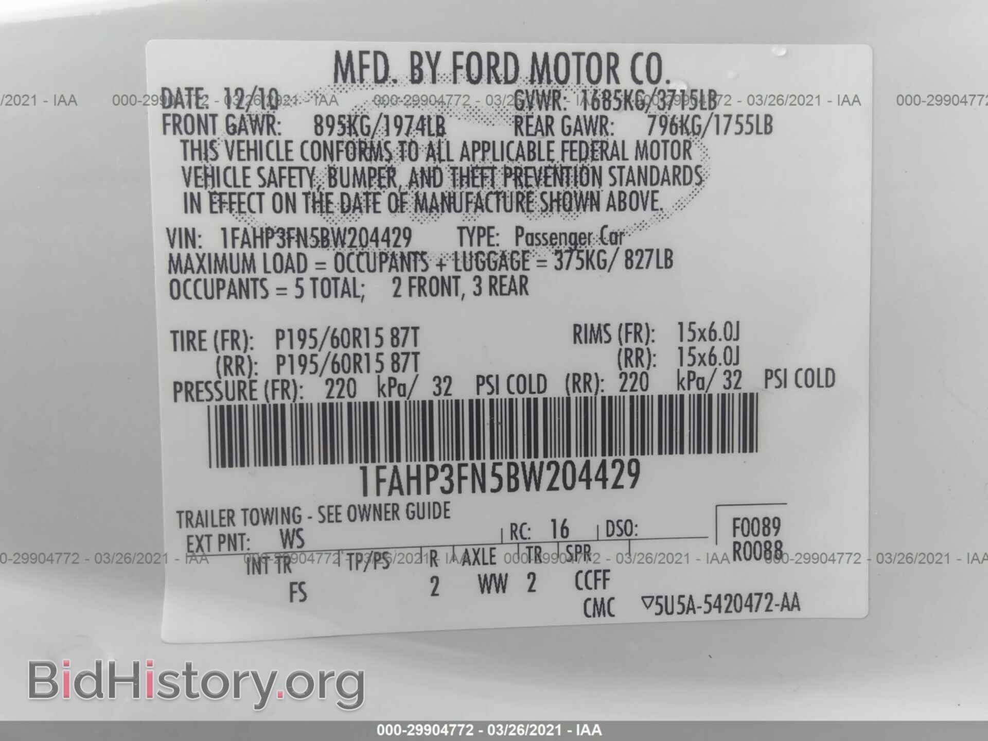 2011 FORD FOCUS - VIN: 1FAHP3FN5BW204429 - Фото 9
