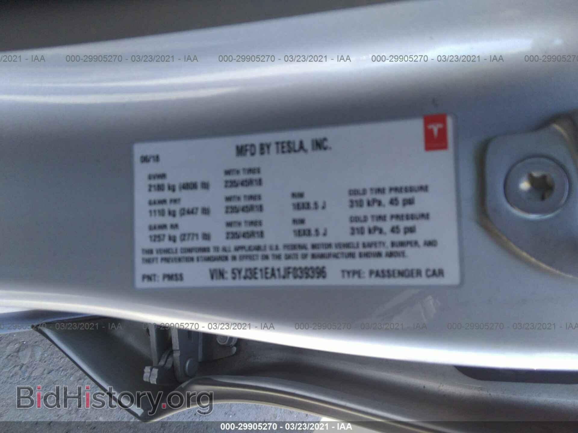2018 TESLA MODEL 3 - VIN: 5YJ3E1EA1JF039396 - Фото 9
