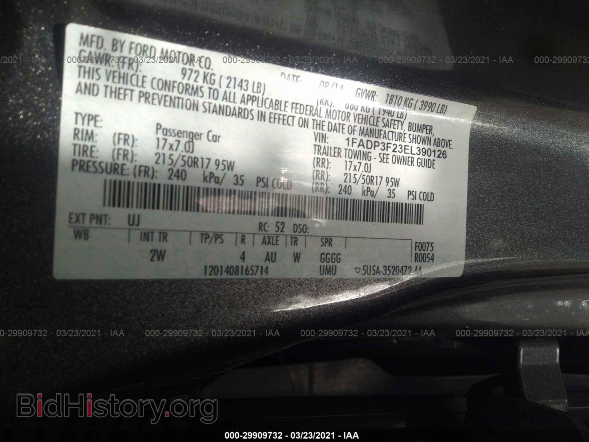 2014 FORD FOCUS - VIN: 1FADP3F23EL390126 - Фото 9