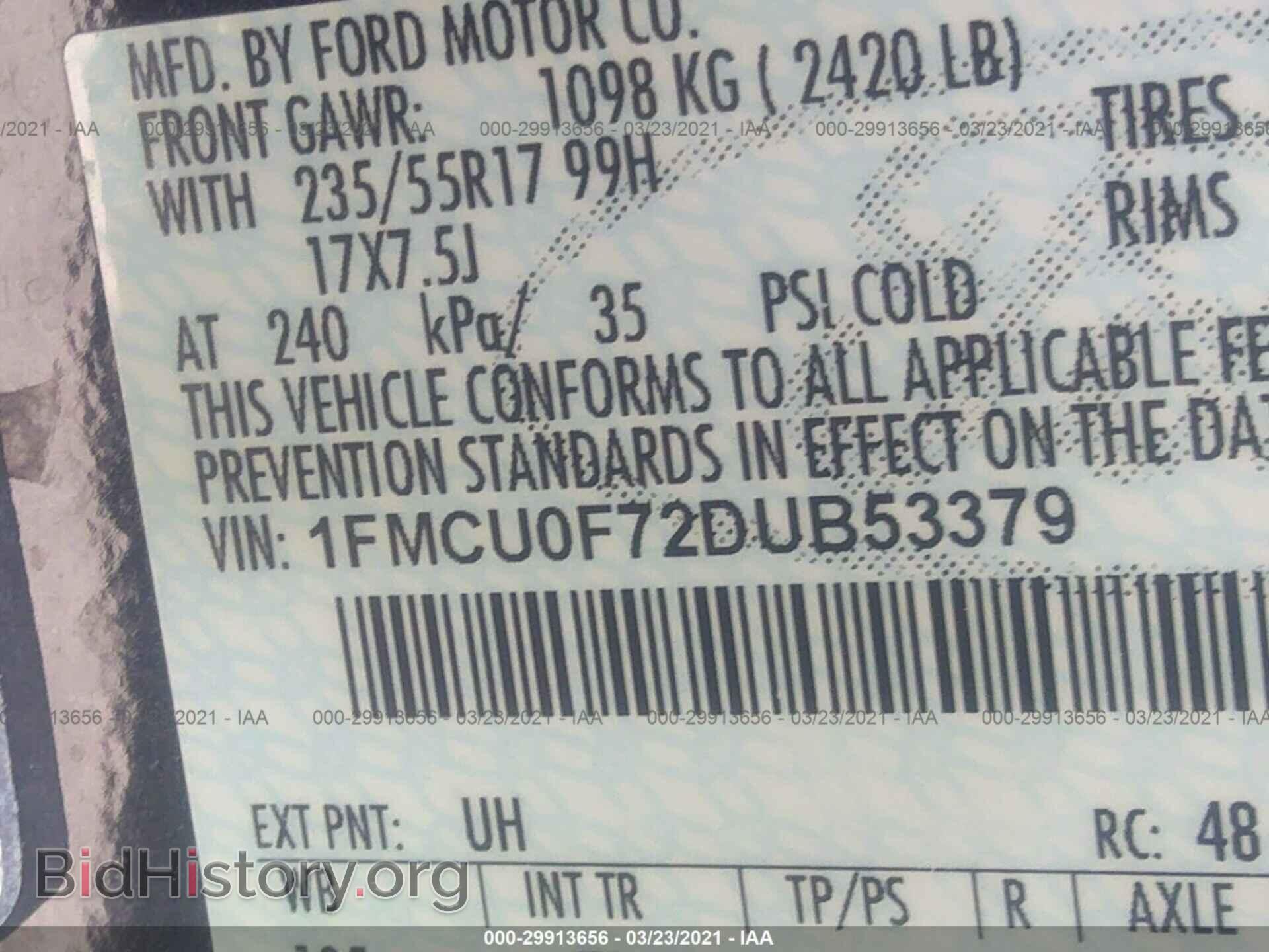2013 FORD ESCAPE - VIN: 1FMCU0F72DUB53379 - Фото 9
