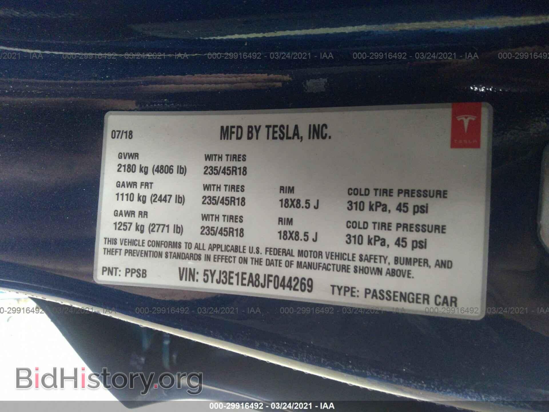 2018 TESLA MODEL 3 - VIN: 5YJ3E1EA8JF044269 - Фото 9