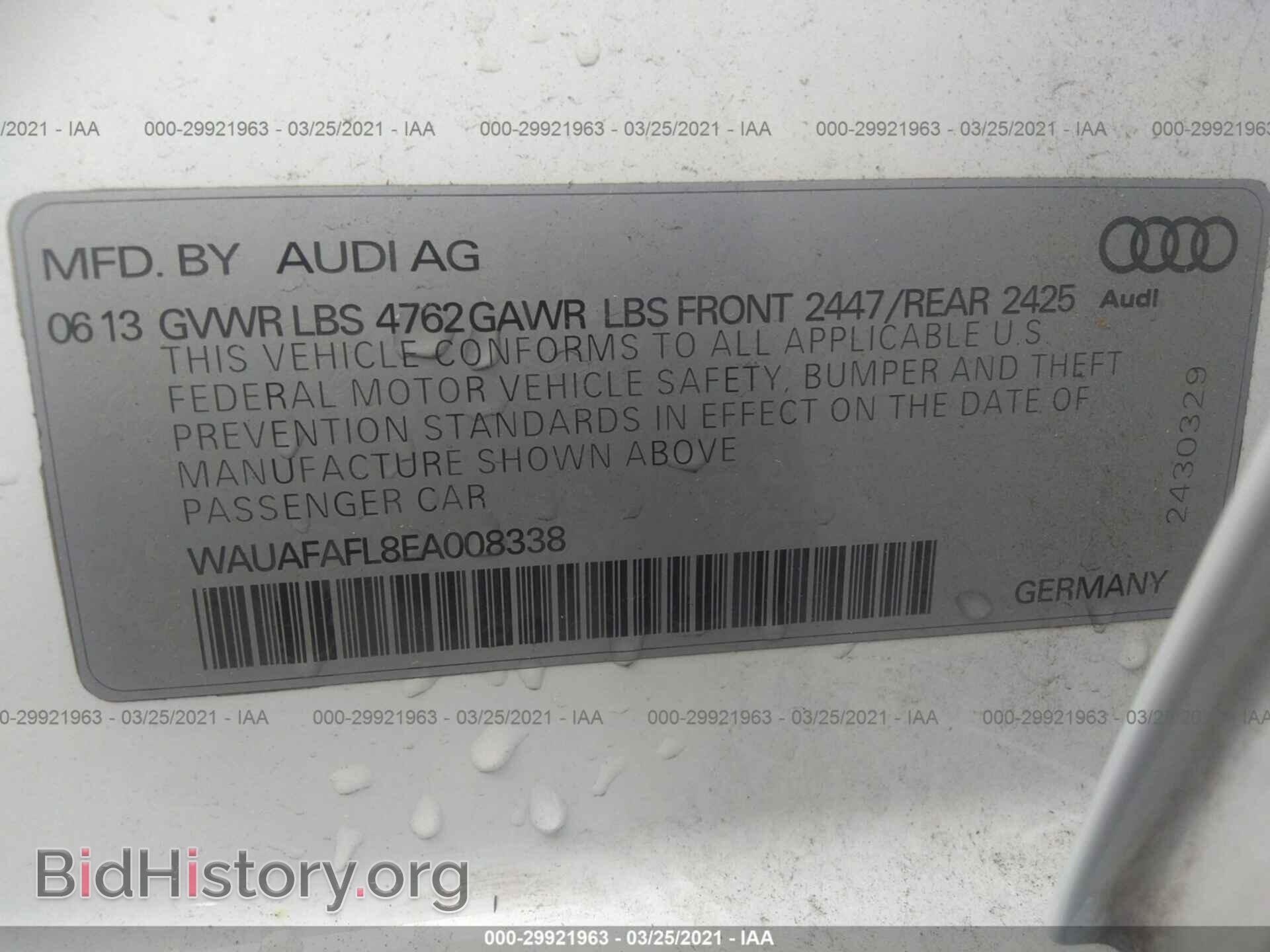 2014 AUDI A4 - VIN: WAUAFAFL8EA008338 - Фото 9