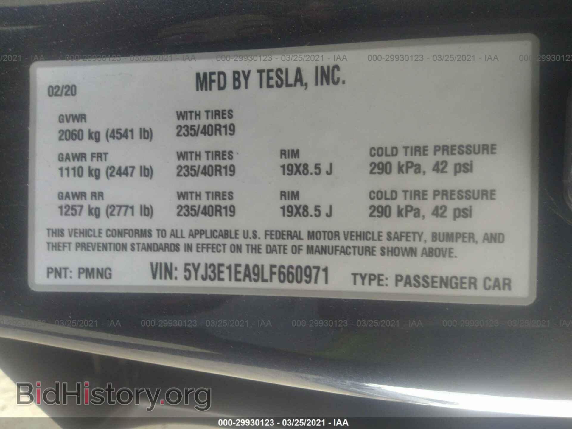 2020 TESLA MODEL 3 - VIN: 5YJ3E1EA9LF660971 - Фото 9