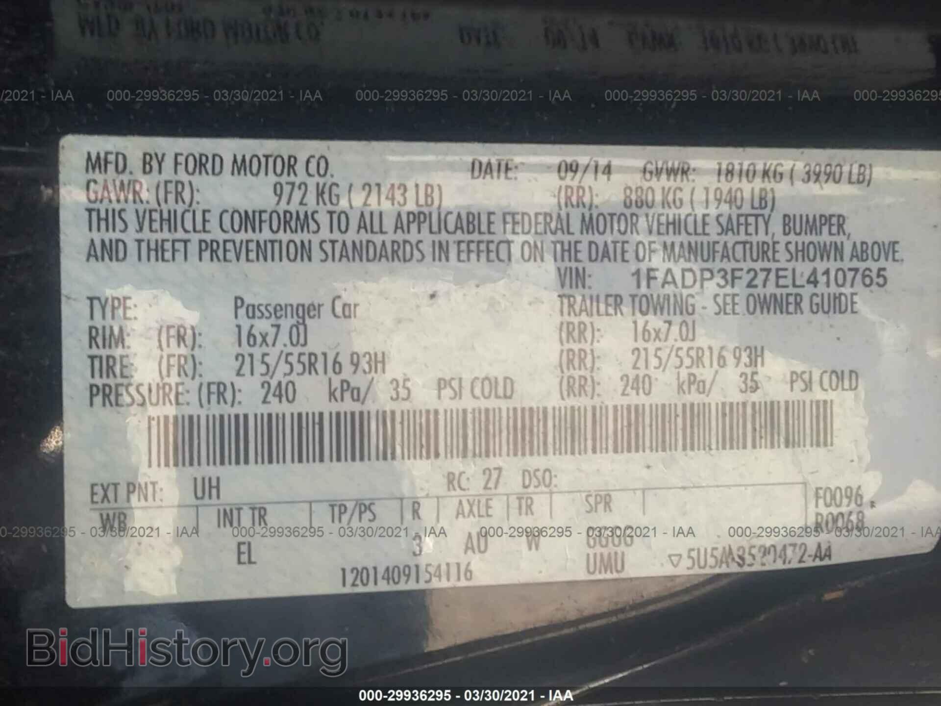 2014 FORD FOCUS - VIN: 1FADP3F27EL410765 - Фото 9