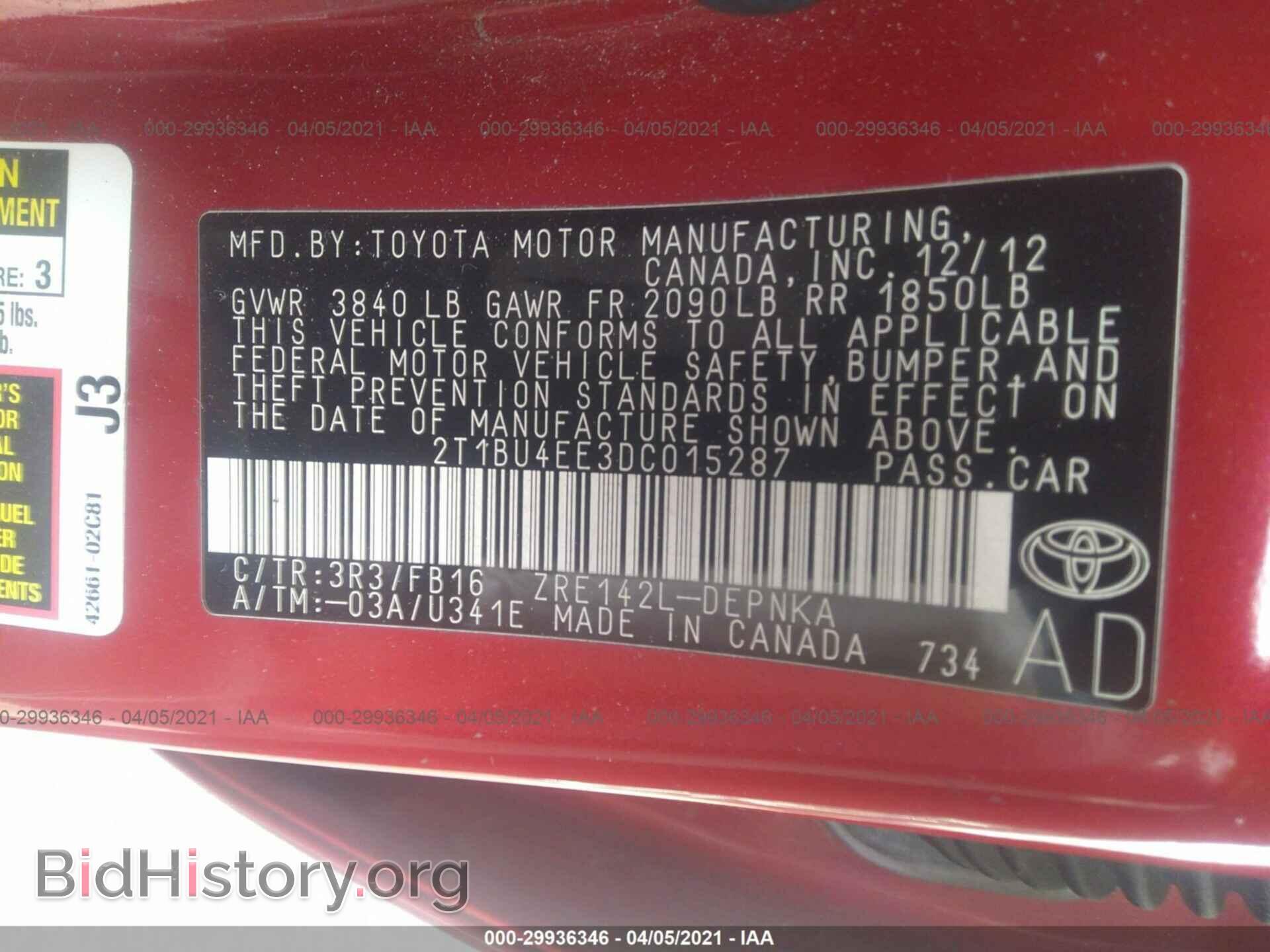 2013 TOYOTA COROLLA - VIN: 2T1BU4EE3DC015287 - Фото 9
