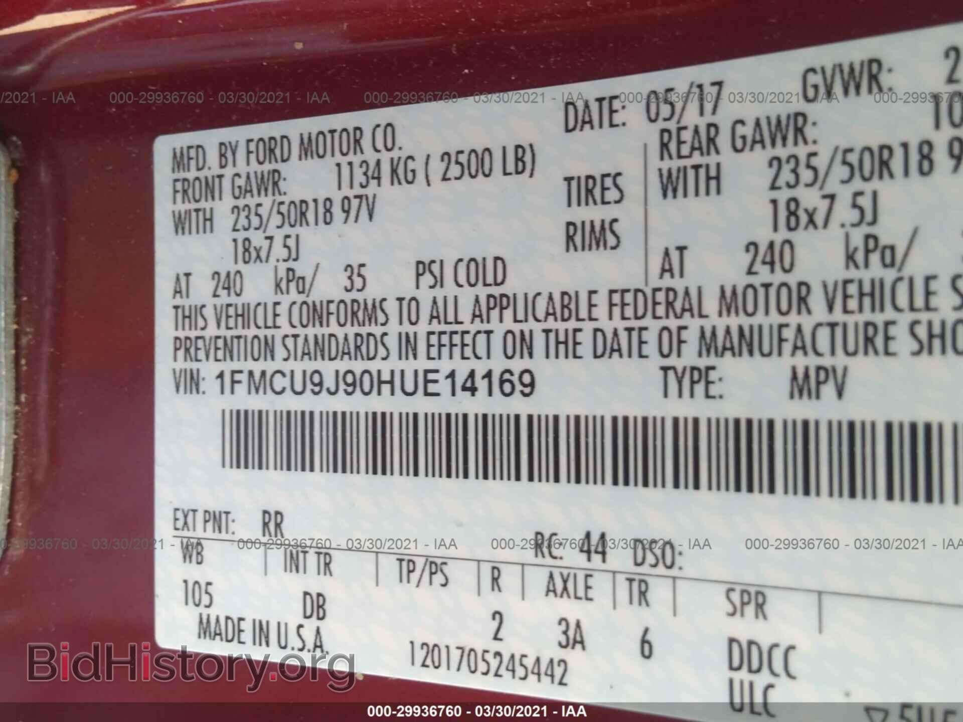 2017 FORD ESCAPE - VIN: 1FMCU9J90HUE14169 - Photo 9