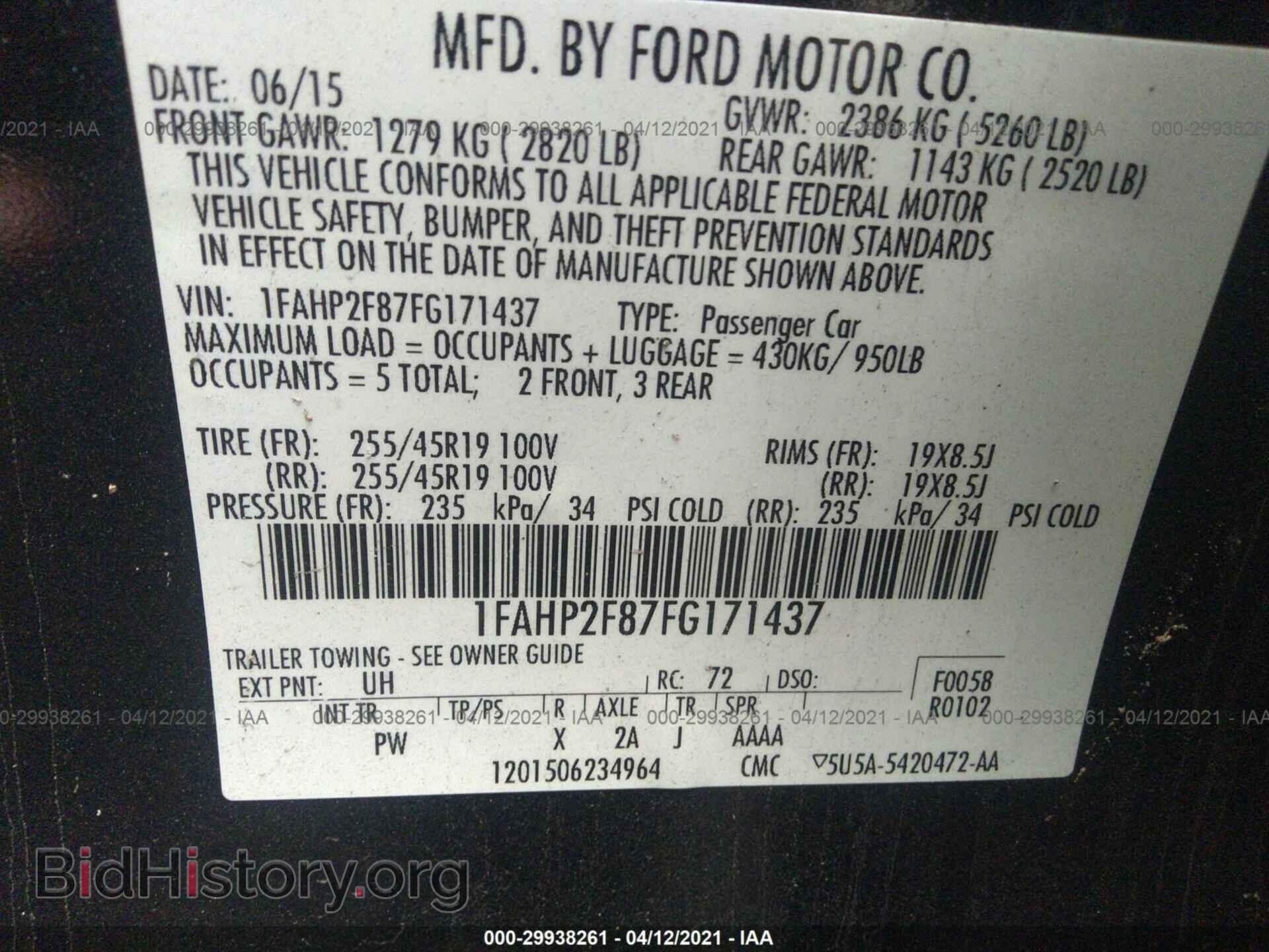 2015 FORD TAURUS - VIN: 1FAHP2F87FG171437 - Photo 9