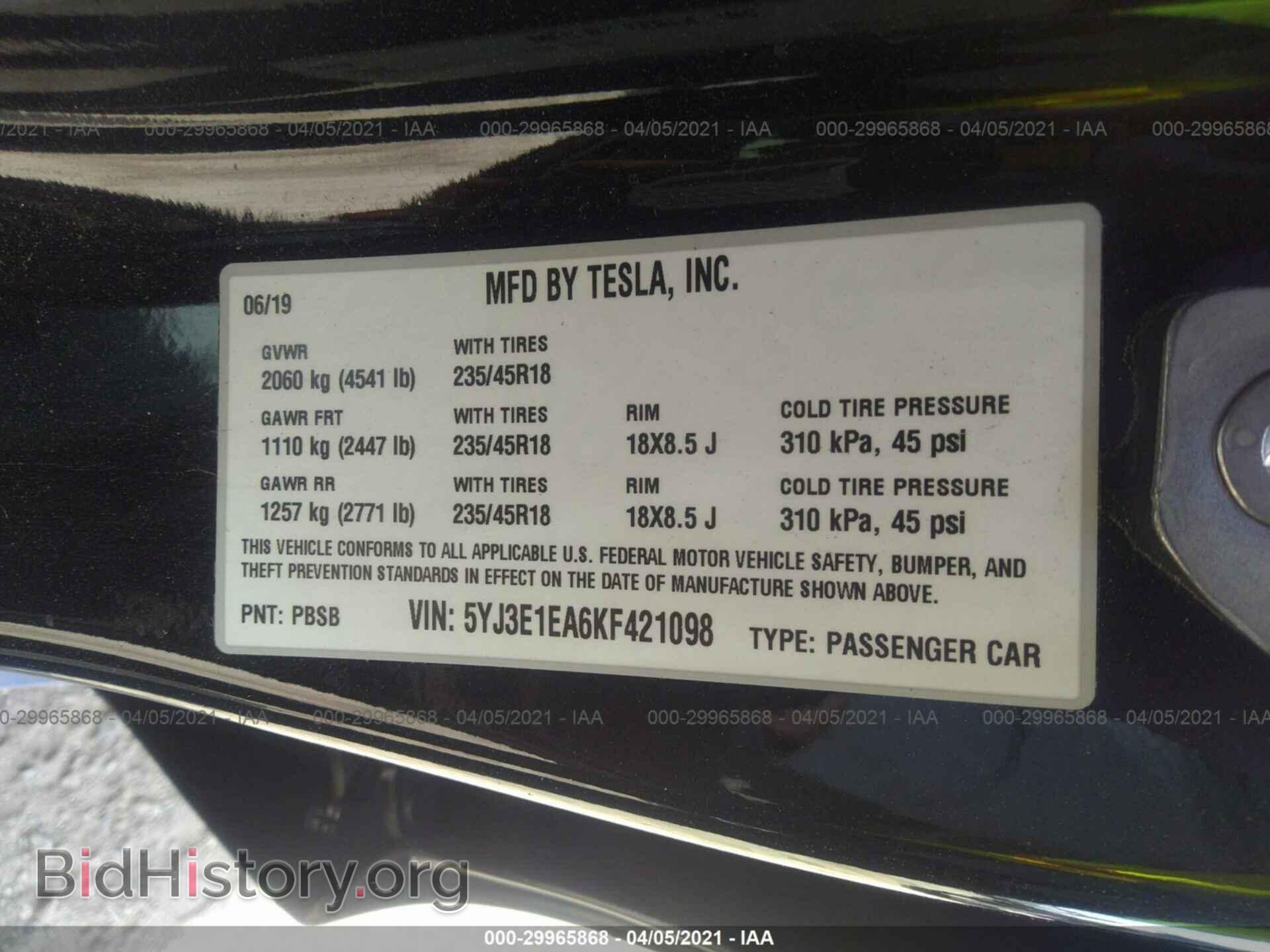 2019 TESLA MODEL 3 - VIN: 5YJ3E1EA6KF421098 - Photo 9